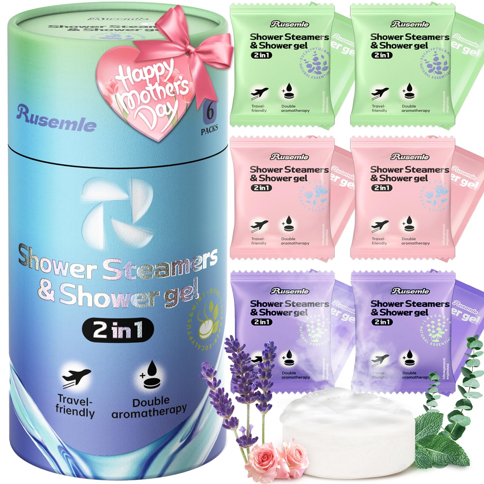 Aromatherapy Shower Steamers & Body Wash Gift Set - 6 Pack Shower Bombs with Essential Oils + 6 Pack Body Wash, Perfect Birthday Gifts for Women, Teacher Appreciation, Graduation, Mothers Day Gifts for Mom, Wife, Grandma - Relaxing Spa Experience at Home