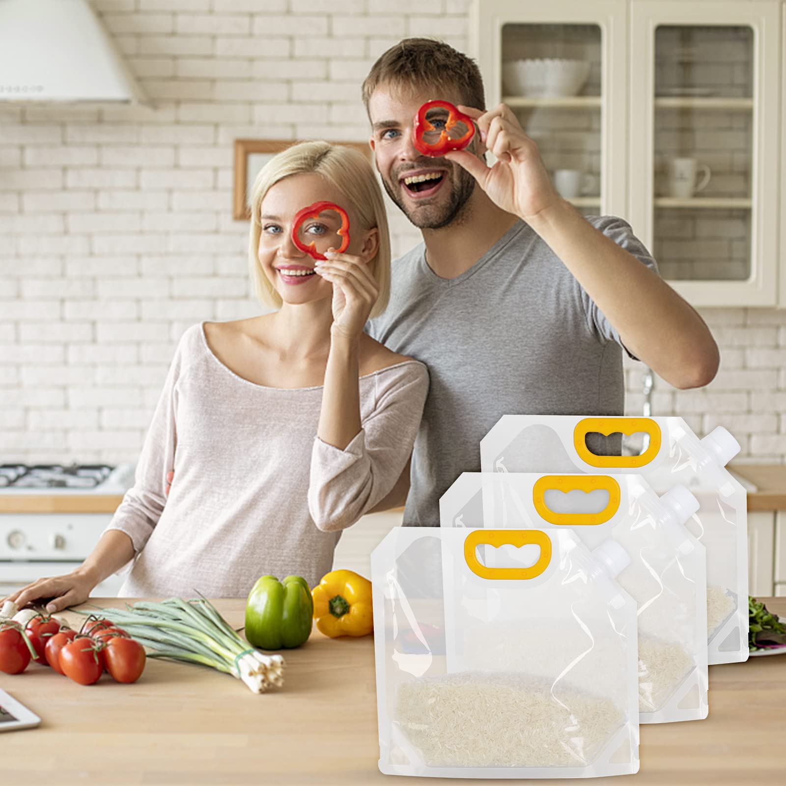1.5L Reusable Transparent Grain Storage Bags - 10 Pack Airtight Moisture-Proof Sealed Bags with Funnel | Resealable Smell-Proof Food Storage Baggies for Rice, Flour, Coffee, Nuts & Dry Goods | Perfect for Kitchen Pantry Organization & Bulk Food Preservation