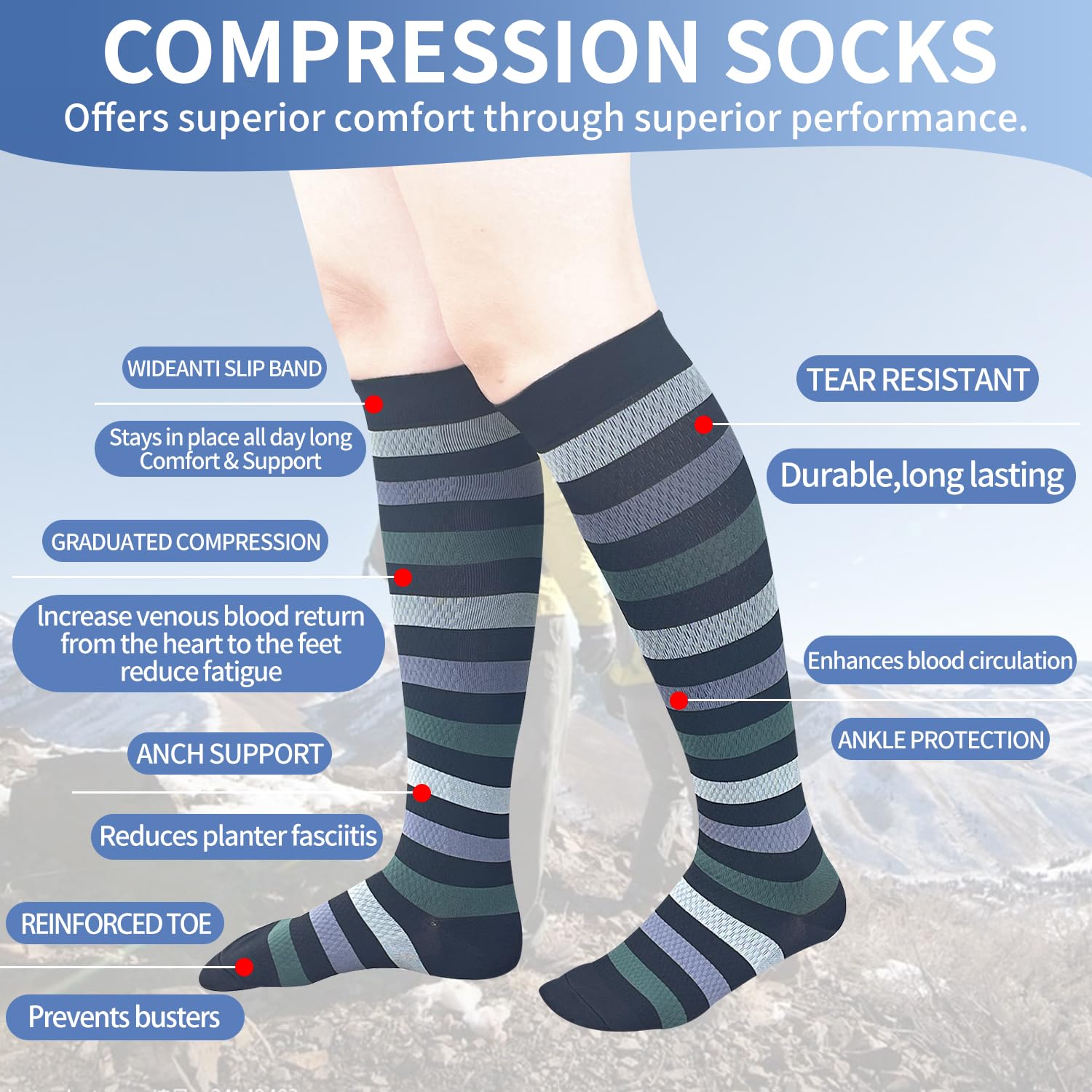 Best 15-20 mmHg Knee High Compression Socks for Women & Men - 3 Pairs Medical Support Stockings for Nurses, Running, Travel & Varicose Vein Relief