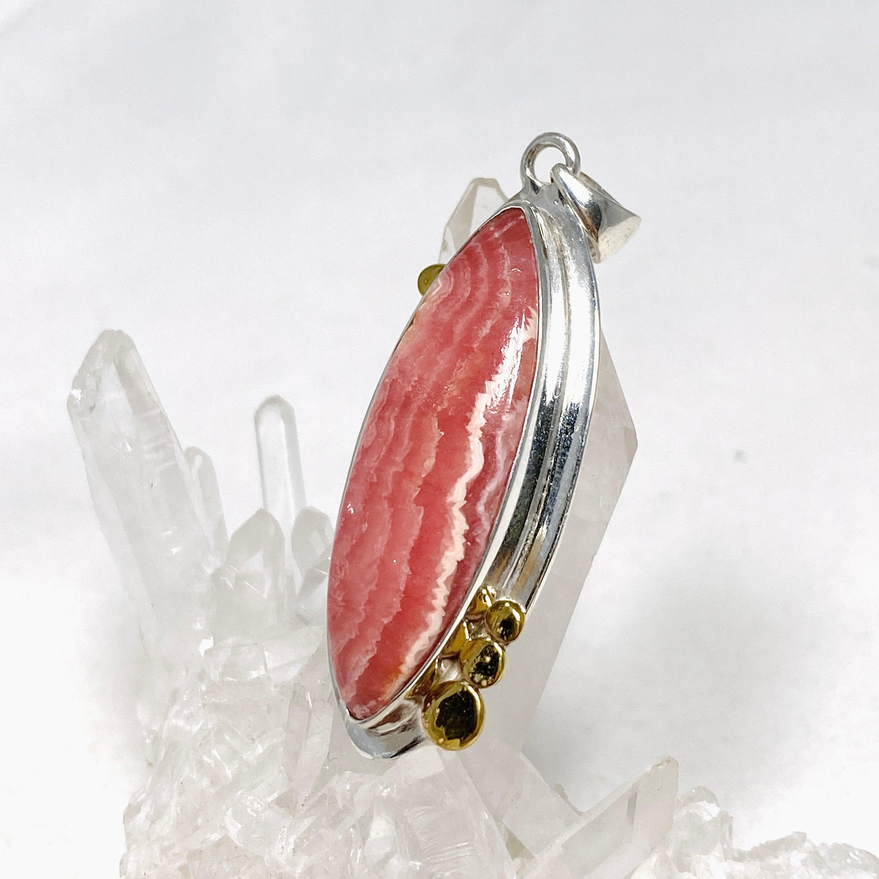 Rhodochrosite Marquise Pendant Necklace with Brass Accents KPGJ4332 - Elegant Jewelry for Women, Perfect for Parties, Weddings & Special Occasions