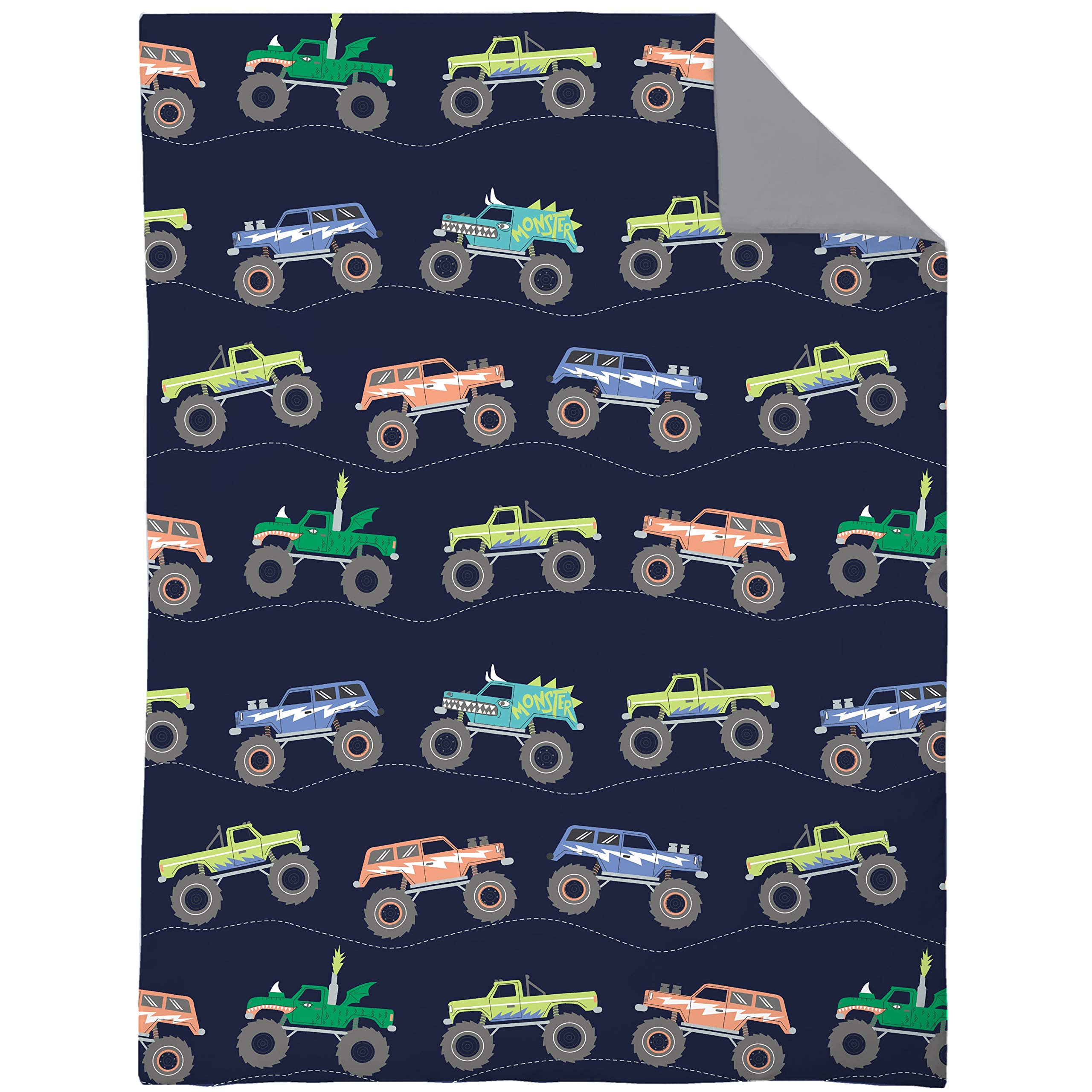 Carters Monster Truck 4-Piece Toddler Bedding Set - Soft Cotton Bed Sheets, Blanket & Pillowcase for Boys Room Decor - Perfect for Nursery, Kids Bedroom & Toddler Sleep Comfort
