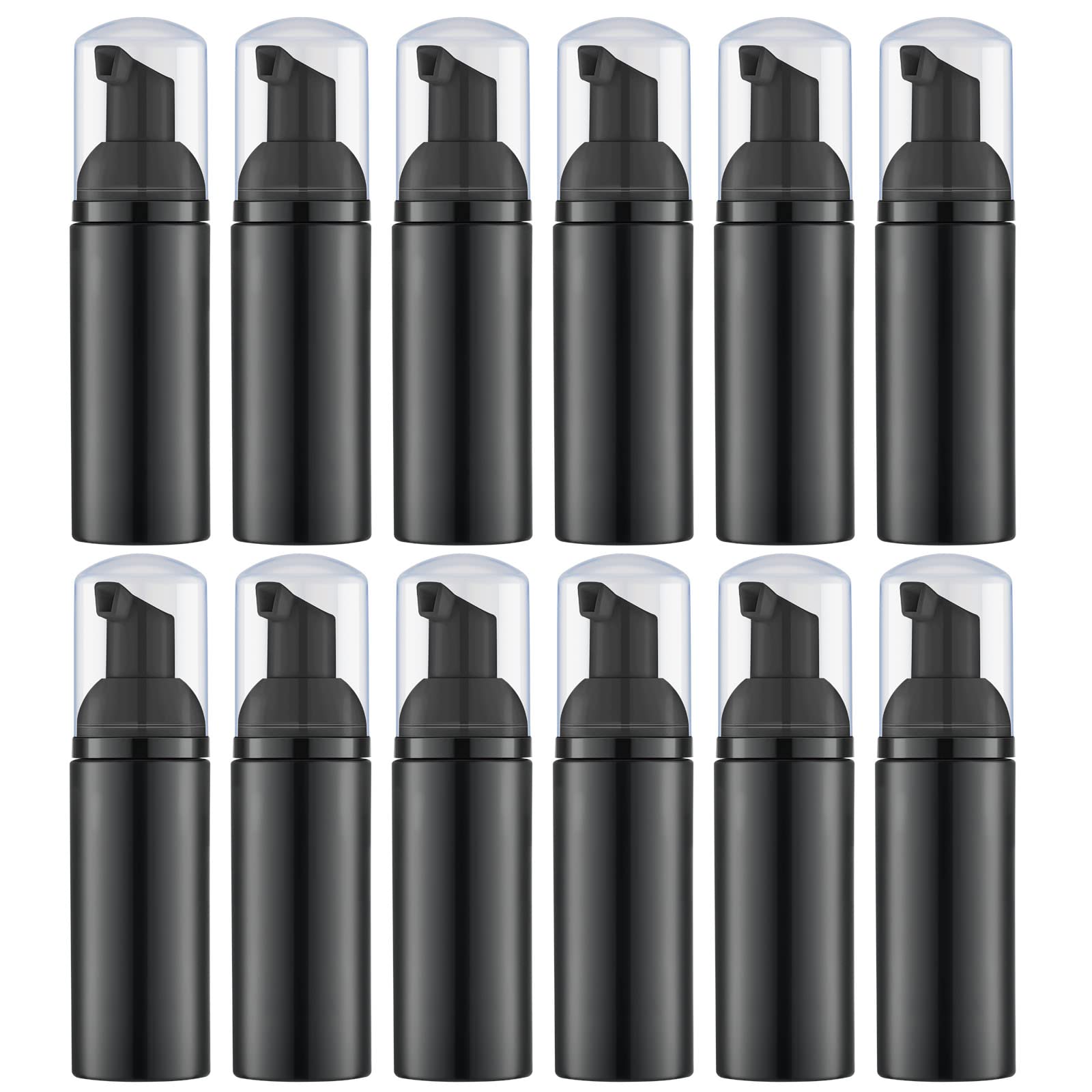 2 Oz Black Foam Soap Bottle Empty Travel Foaming Dispenser - 12 Pack with Black Pump for Hand Soap, Lash Shampoo, Body Wash - Perfect for Travel, Salon, Bathroom & Home Use