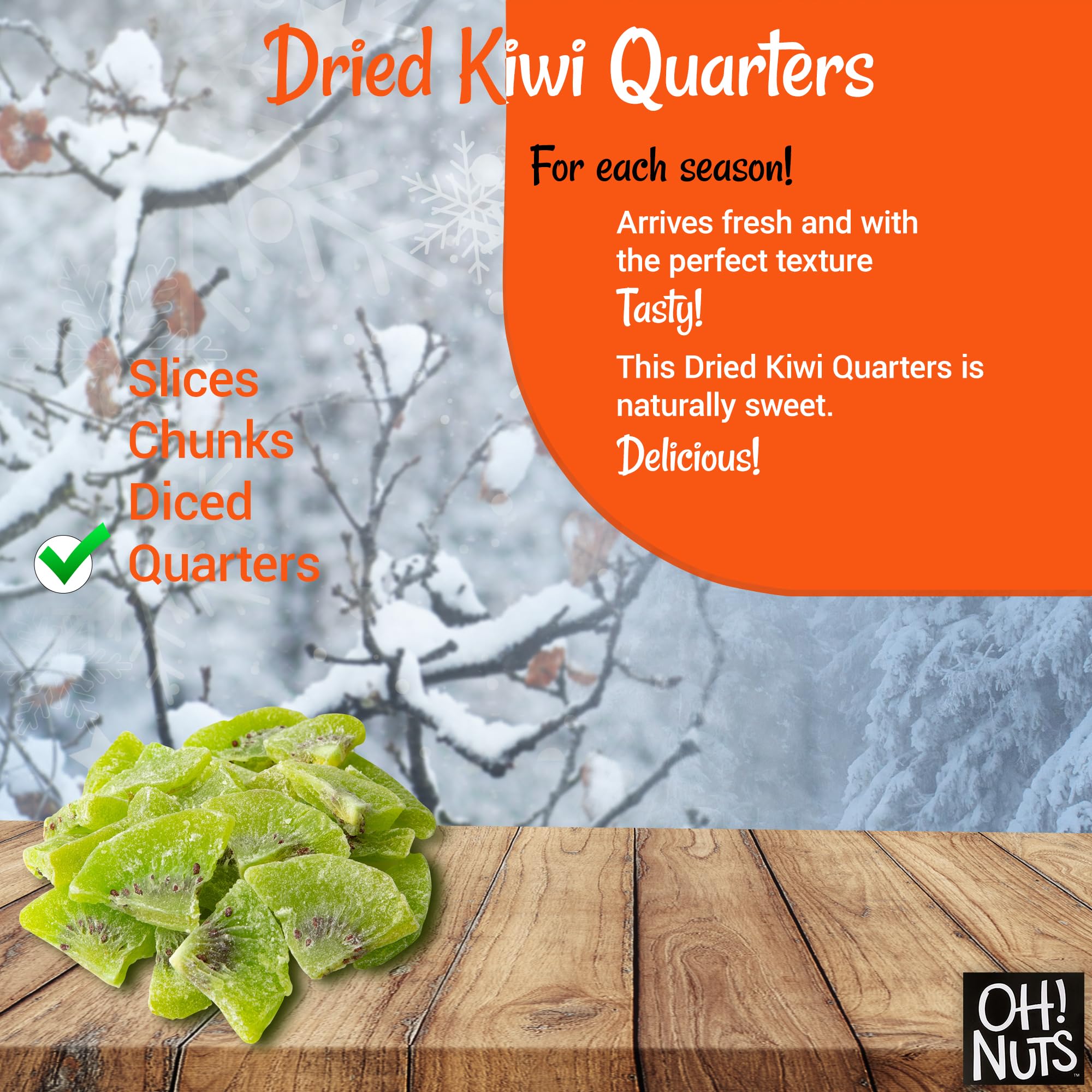 Sweetened Dried Kiwi Slices - 1 LB Dehydrated Fruit Snacks | Natural Kiwi Quarters | Resealable Freshness Zip Bag | Healthy Snack for Hiking, Office & Kids Lunch Boxes | Packed in USA by Oh Nuts