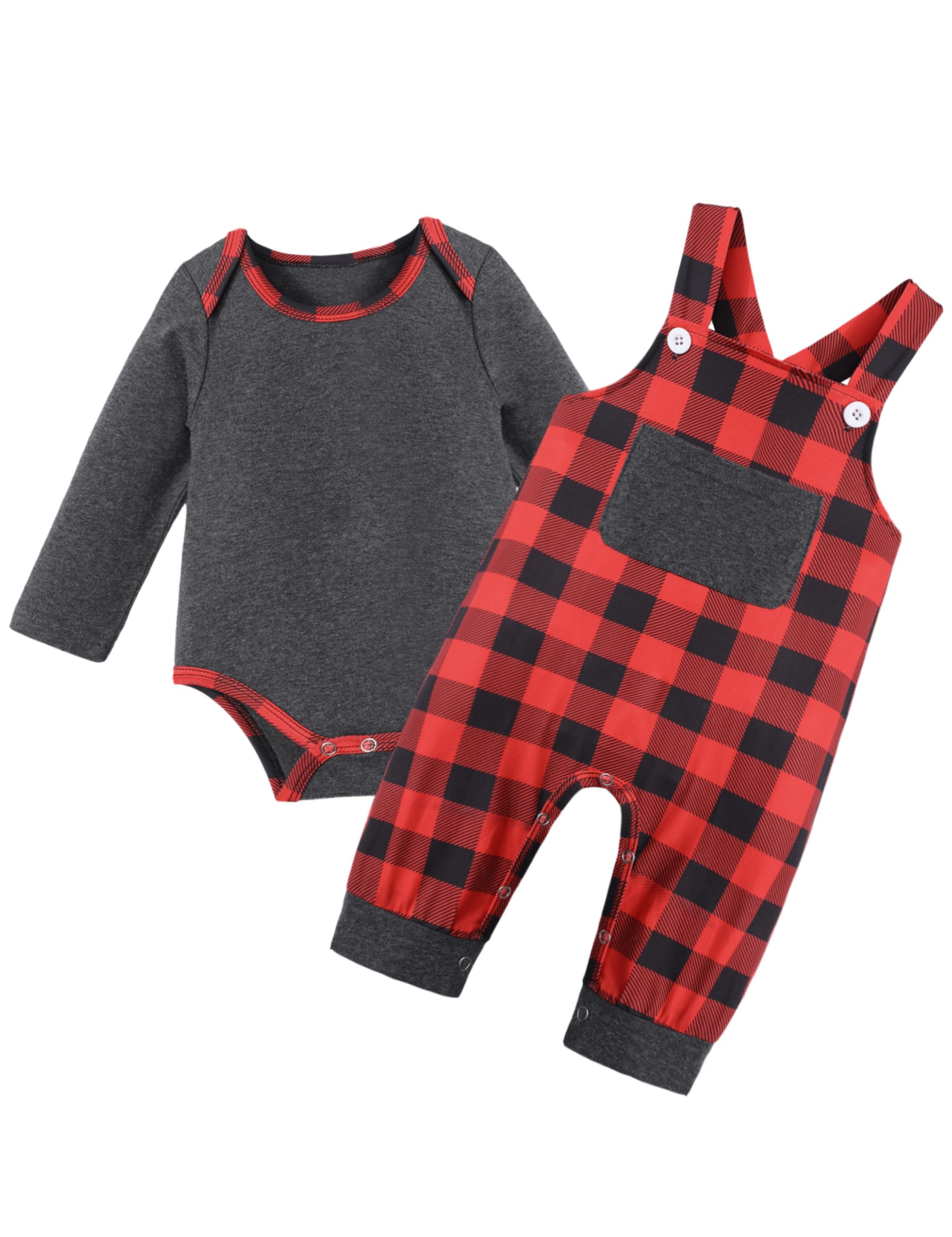 Adorable Baby Boy Clothes - Long Sleeve Animal Print Romper & Plaid Overalls Jumpsuit | Cute Outfits for Newborns & Infants | Perfect for Playtime, Photo Shoots & Special Occasions