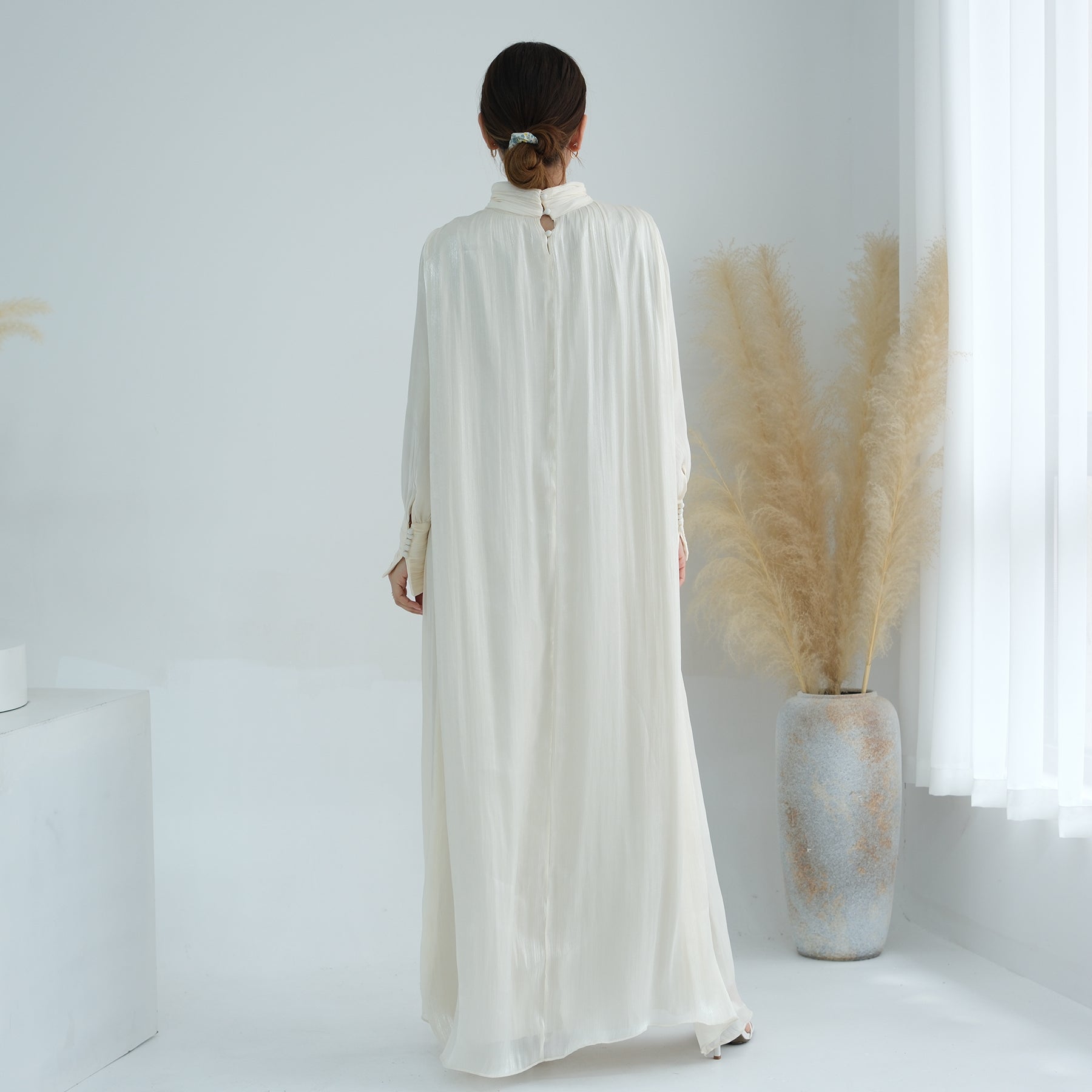 Indira Sparkles Long Sleeve Maxi Dress Ivory - Elegant Evening Gown for Women, Perfect for Weddings, Parties & Special Occasions