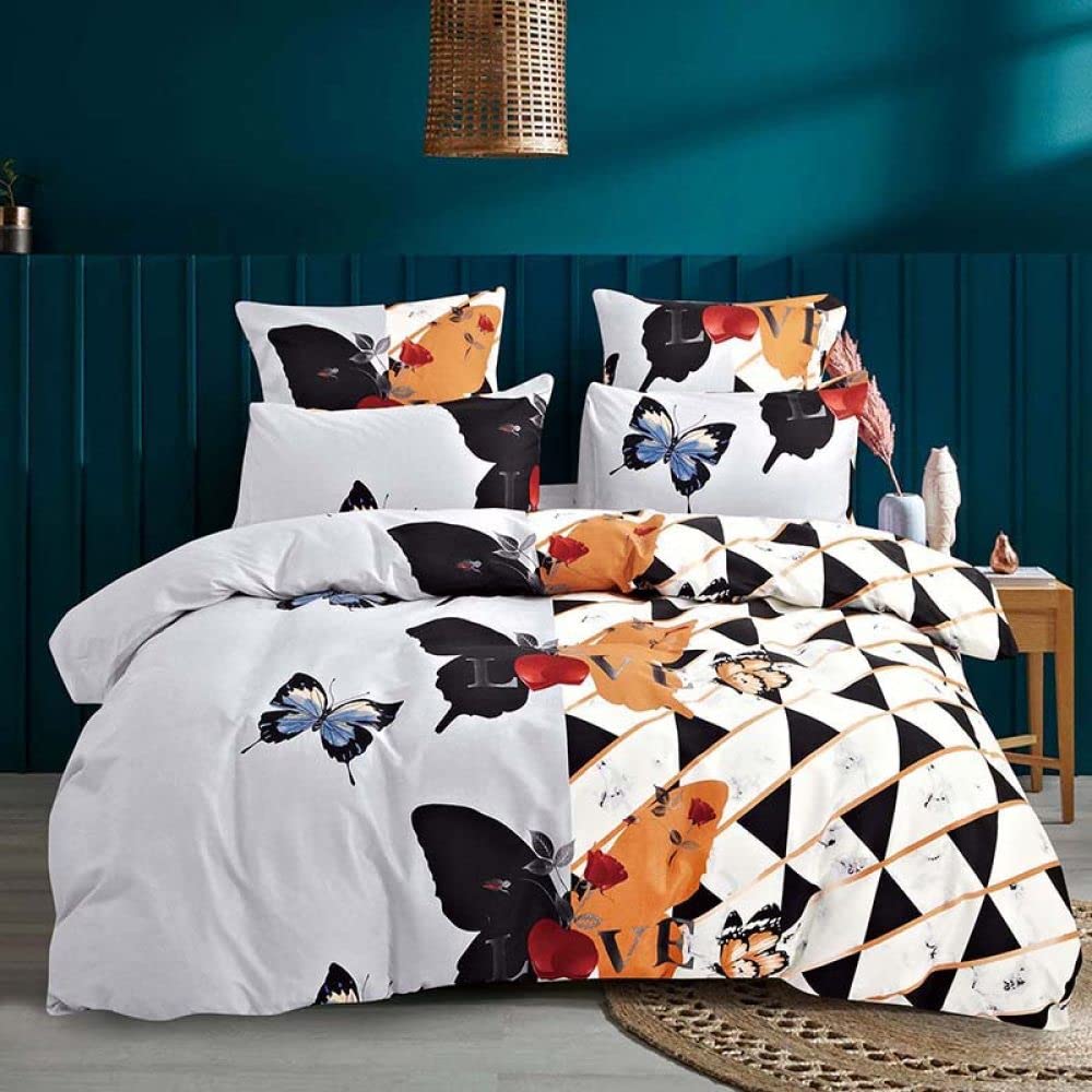 3D Butterfly Heart Love Bedding Set - Twin/Full/Queen/King Size Soft Microfiber Duvet Cover & Pillowcases - Valentine's Day Gift for Couples (Queen 229x229cm) - Perfect for Romantic Bedrooms, Anniversary Gifts & Wedding Presents
