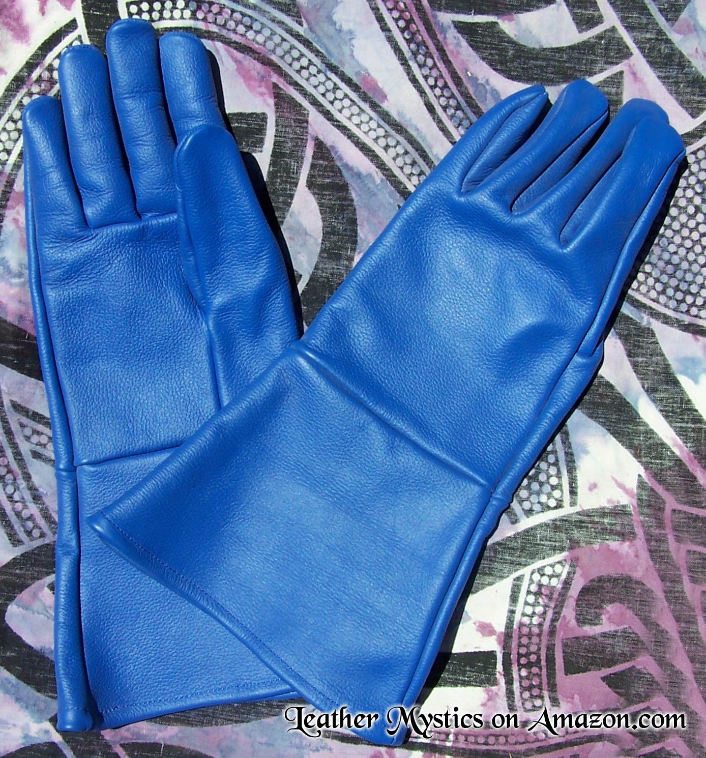 Premium Blue Leather Gauntlet Gloves - Small Size for Motorcycle Riding, Cosplay & Medieval Reenactment | Durable Protection for Outdoor Activities
