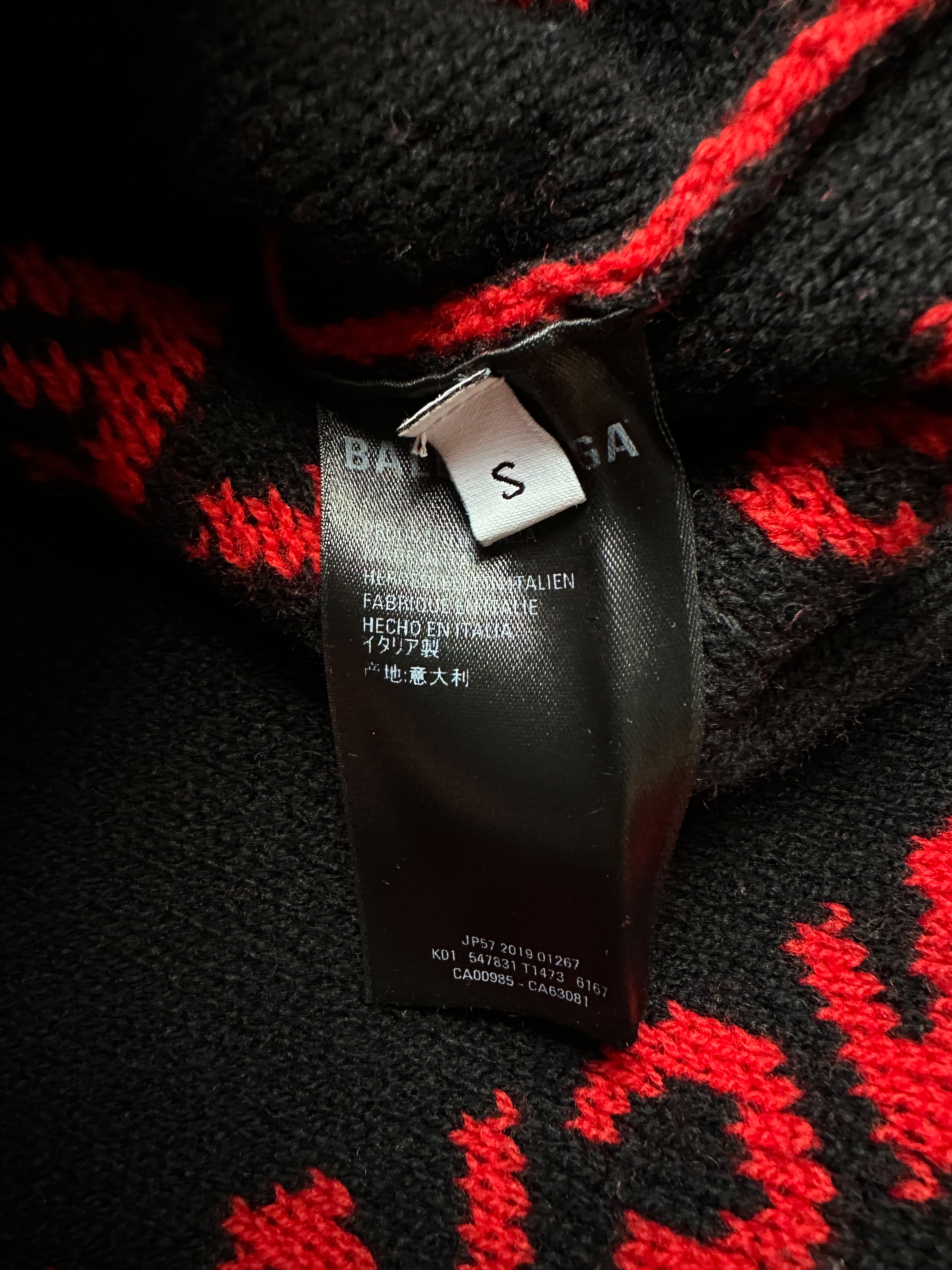 Balenciaga Red & Black All Over Logo Knit Sweater for Men & Women | Trendy Oversized Pullover | Perfect for Winter Fashion & Casual Outfits