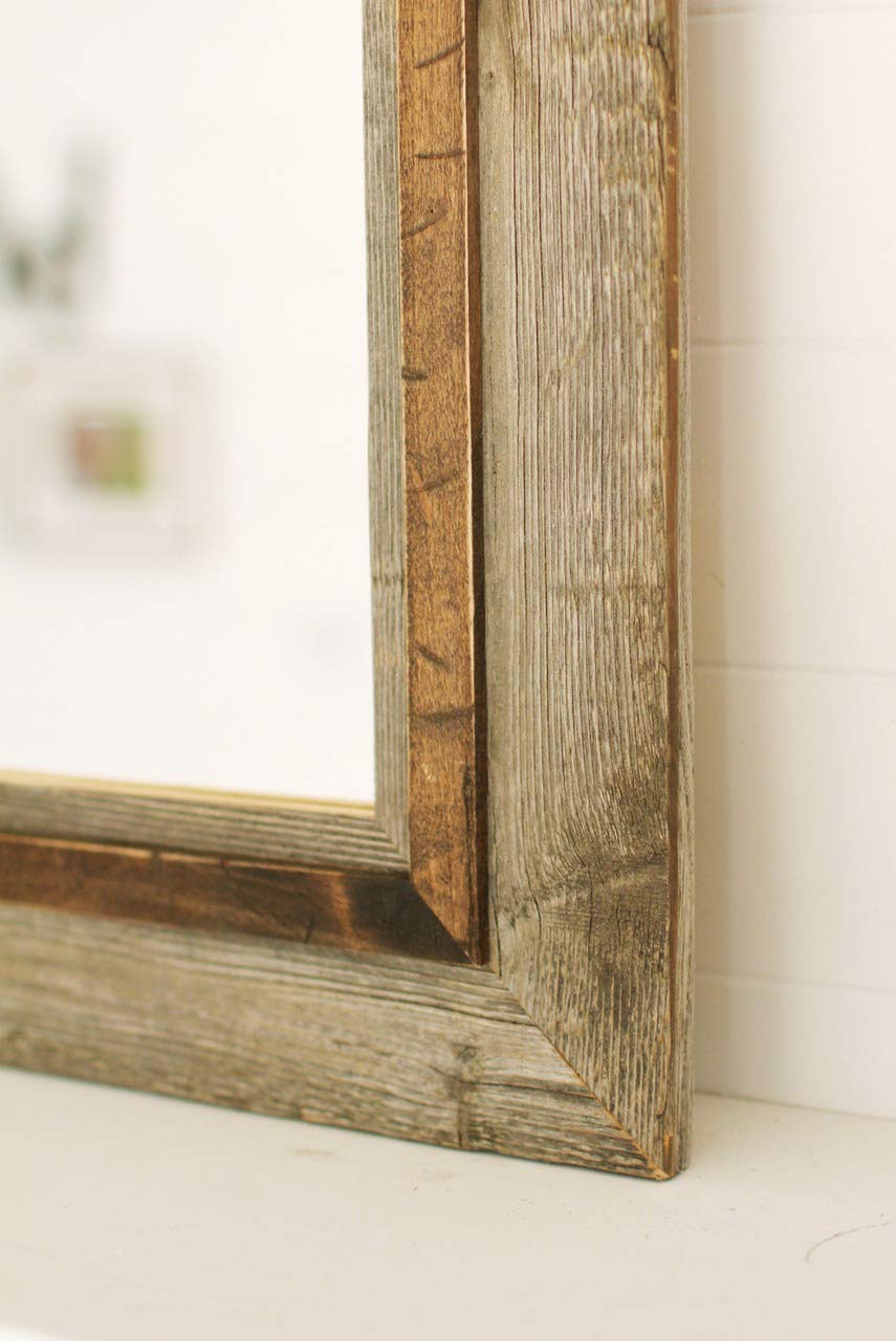 MyBarnwoodFrames - Rustic Reclaimed Barn Wood Mirror with Alder Overlay, Hobble Creek Style, 26x30 Inches - Perfect for Farmhouse Decor, Bathroom Vanity & Entryway Wall