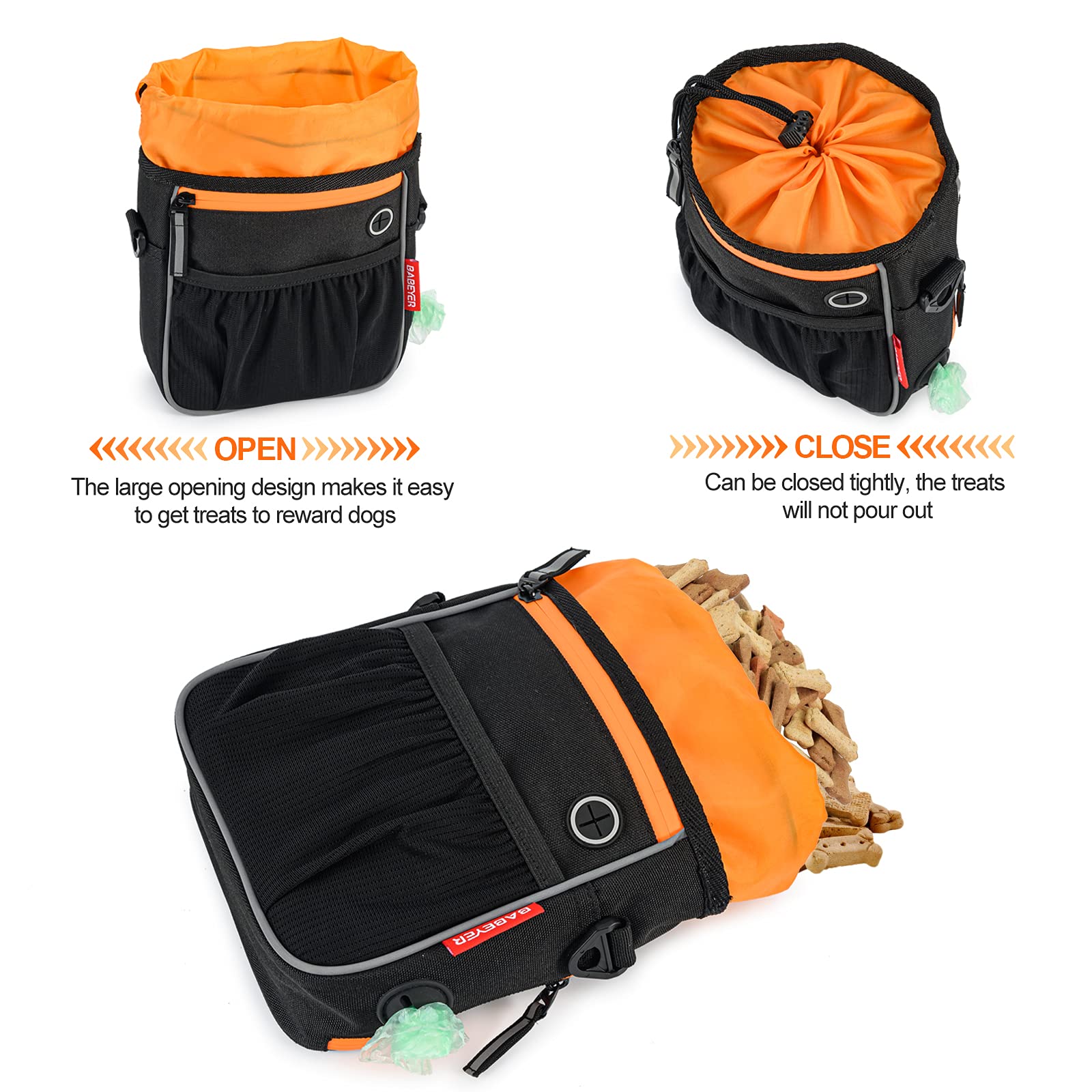 BABEYER Dog Treat Pouch for Training & Walking - Portable Pet Reward Bag for Kibble, Snacks & Toys - Perfect for Dog Training, Walks & Outdoor Adventures (Black)
