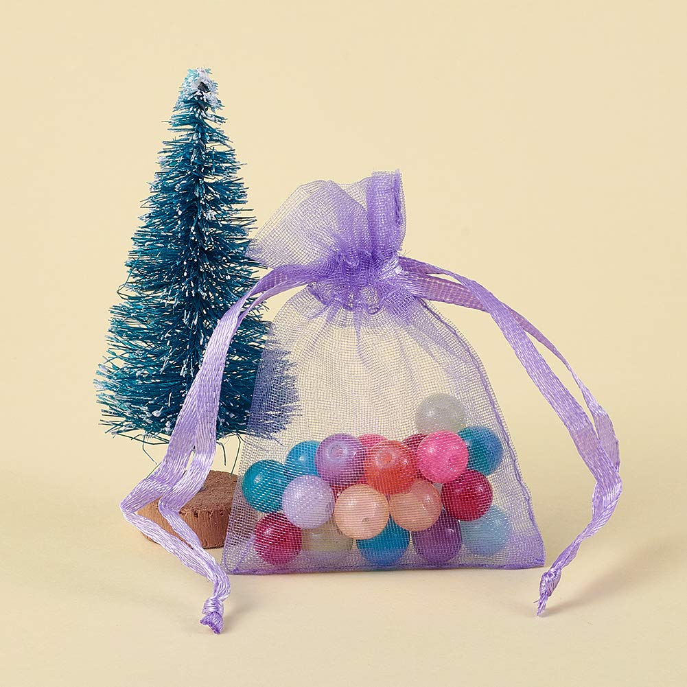 100 Pack Purple Organza Gift Bags 7x5cm - Satin Drawstring Pouches for Candy, Jewelry, Party Favors & Wedding Gifts | Elegant Packaging for Special Occasions