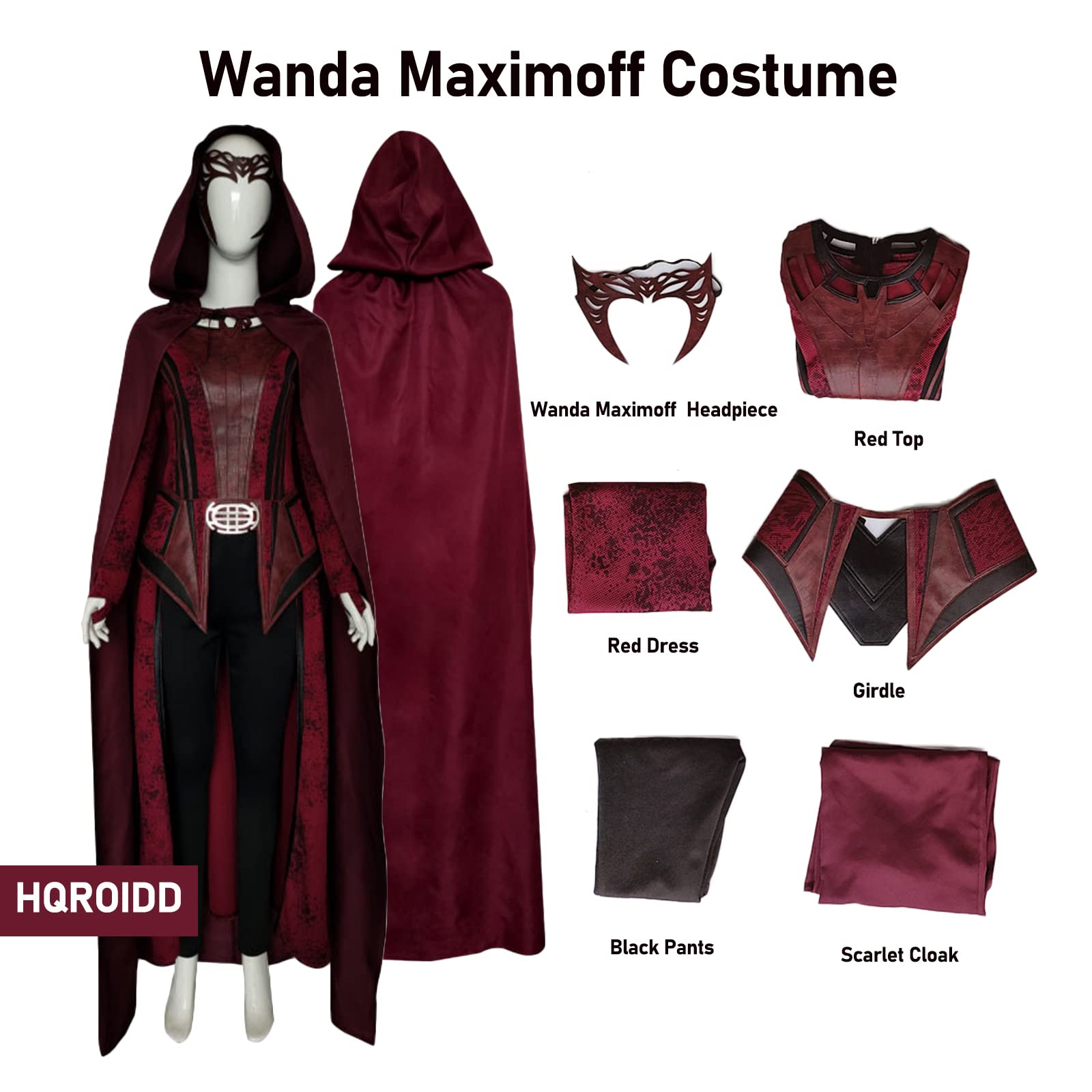 Scarlet Witch Cosplay Costume for Women - Wanda Maximoff Halloween Outfit with Red Cloak & Headpiece (Large Size) | Perfect for Comic Con, Halloween Parties & Marvel Themed Events