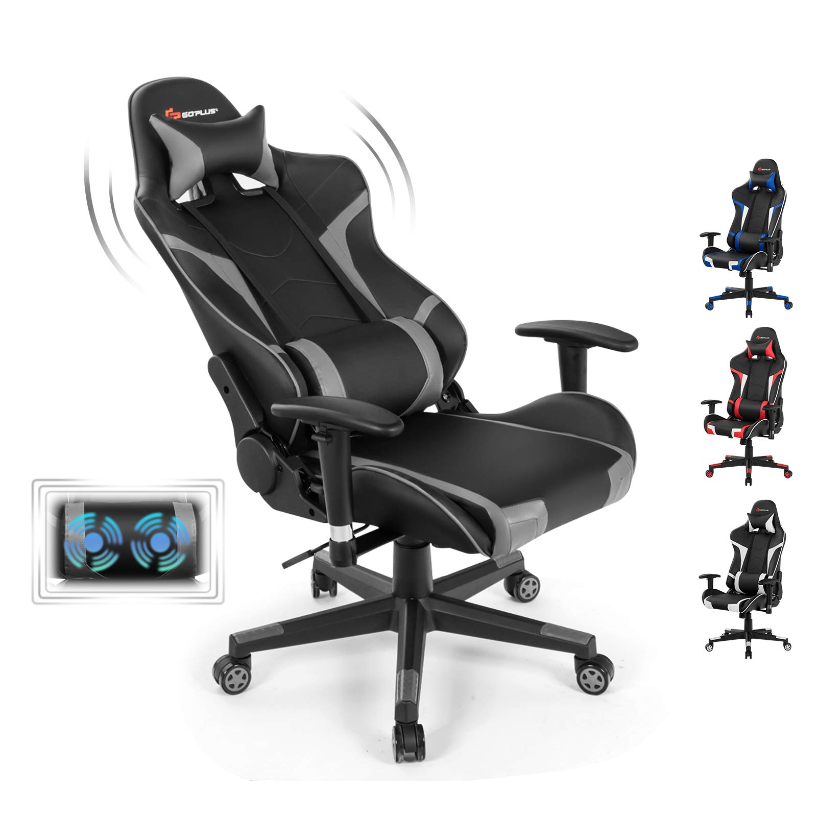 Ergonomic Gaming Chair with Massage - High Back PU Leather Office Computer Racing Chair, Adjustable Arms & Headrest, Reclining & Swivel for Home & Office Use - Perfect for Gaming, Work & Relaxation