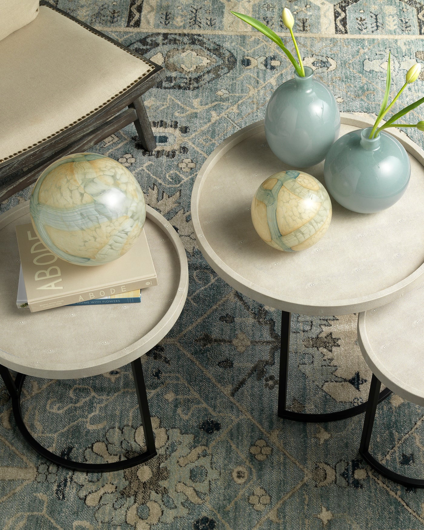 Pale Blue Cosmos Glass Spheres (Set of 2) - Handmade Decorative Glass Balls for Home Decor, Wedding Centerpieces, and Tabletop Displays