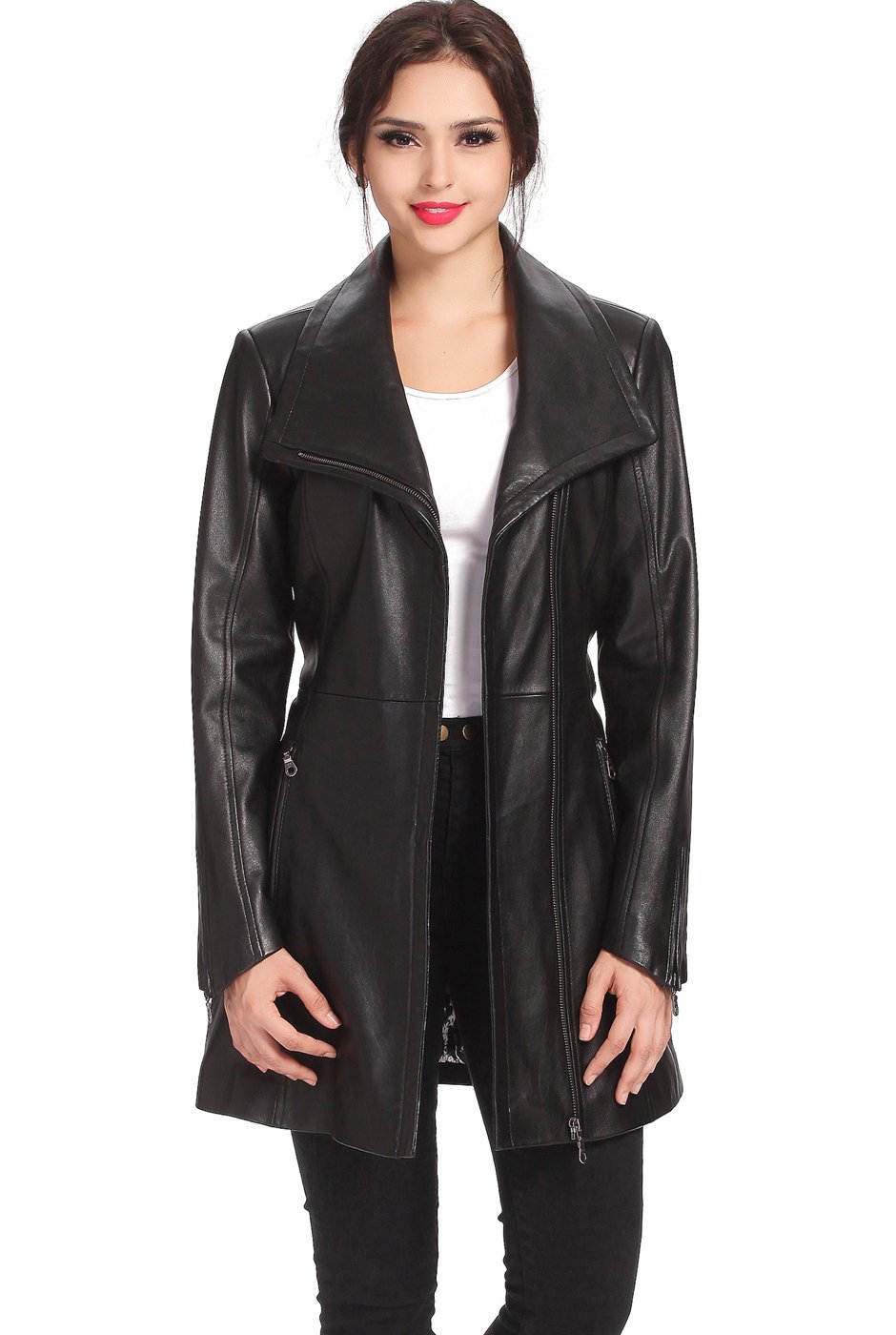 BGSD Women's Fiona Lambskin Leather Trench Coat - Classic Long Jacket for Fall & Winter (Petite Sizes Available) | Perfect for Office, Date Night & Formal Occasions