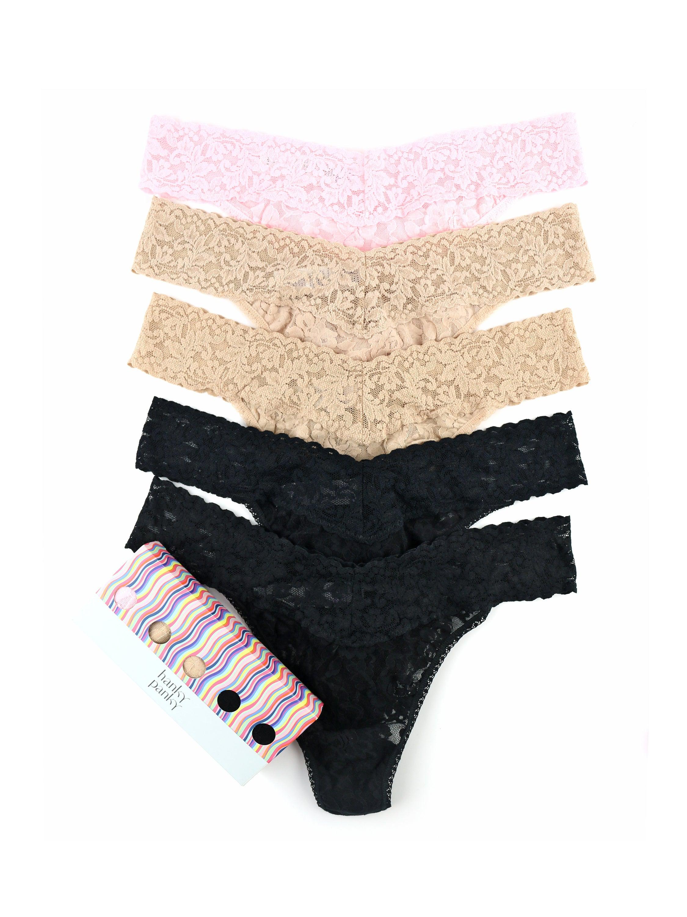 Hanky Panky 5-Pack Original Rise Thongs for Women - Soft Stretch Lace Underwear - Comfortable Everyday Wear & Special Occasions