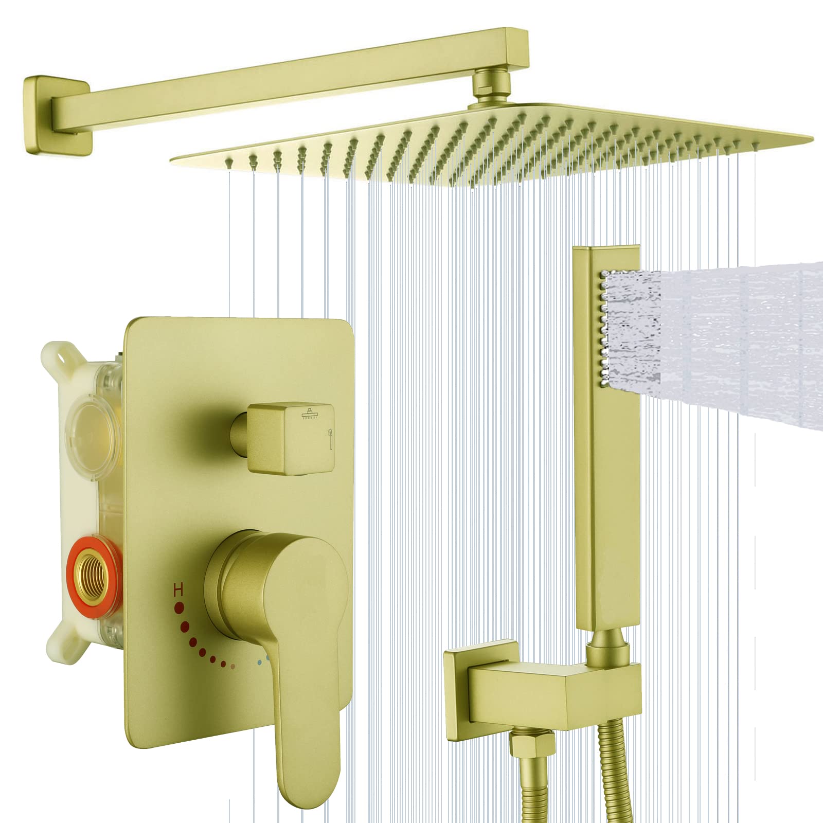 Matte Gold Rainfall Shower System with Handheld - 10