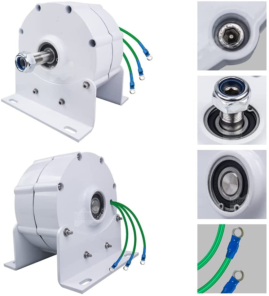 400W 12V-48V Gearless Wind Turbine Generator - 3 Phase AC Permanent Magnet Motor for Vertical/Horizontal Wind Power System - DIY Home, Farm & Off-Grid Renewable Energy Solution (White)