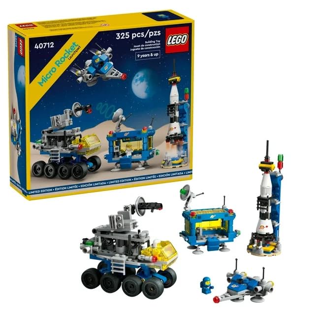 LEGO 40712 Micro Rocket Launchpad Building Kit - 325 Piece Space-Themed Toy Set for Adults & Kids Ages 9+, Inspired by 70s & 80s Classic LEGO Space Collections with Rocket, Space Station & Astronaut Minifigures | Perfect for STEM Learning, Creative Play & Collector Displays