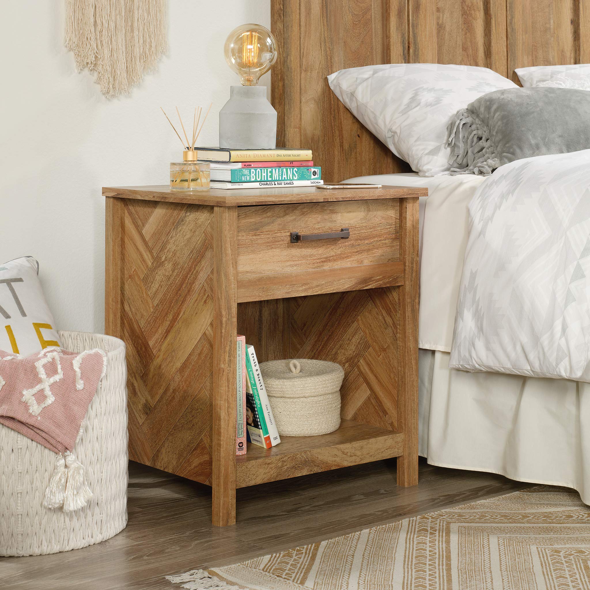 Sauder Cannery Bridge Night Stand with Spacious Drawer - Bedside Table for Bedroom in Sindoori Mango Finish | Perfect for Storing Books, Lamps & Bedroom Essentials