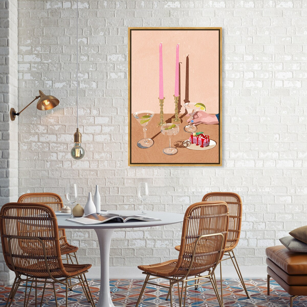 Elegant Pink Framed Canvas Wall Art Print - Modern Dessert & Drink Theme for Dining Room Decor | Perfect for Kitchen, Living Room, and Home Decoration