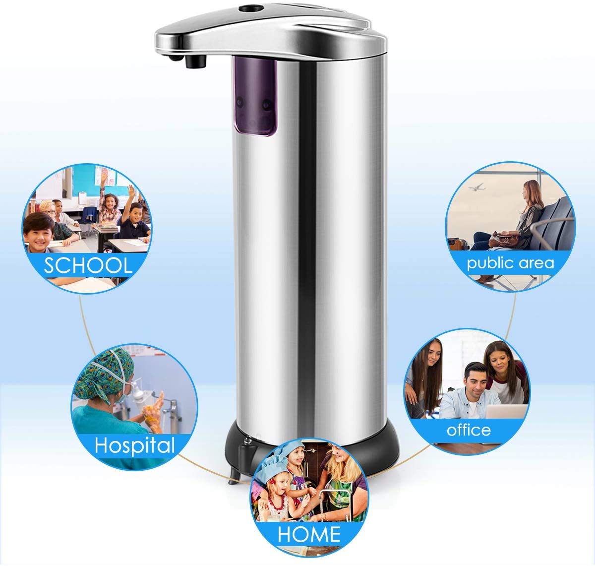 Automatic Infrared Touchless Soap Dispenser with Visible Window - Upgraded Stainless Steel Waterproof Base for Bathroom, Kitchen, Hotel & Restaurant | Hands-Free Sanitation Solution for Home, Office and Public Spaces