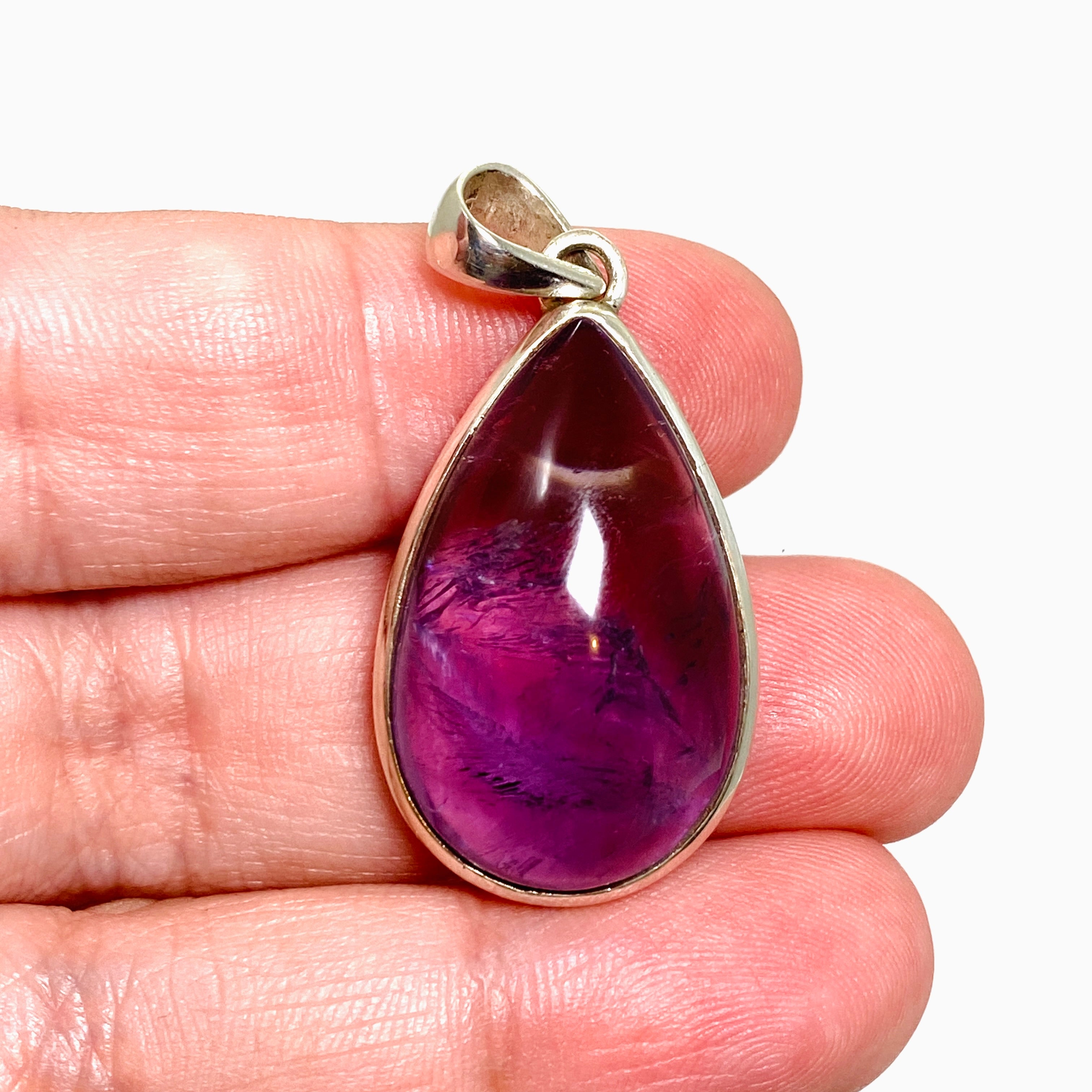 Natural Amethyst Teardrop Cabochon Pendant Necklace - 925 Sterling Silver Jewelry for Women | Perfect for Meditation, Healing & Spiritual Gifts