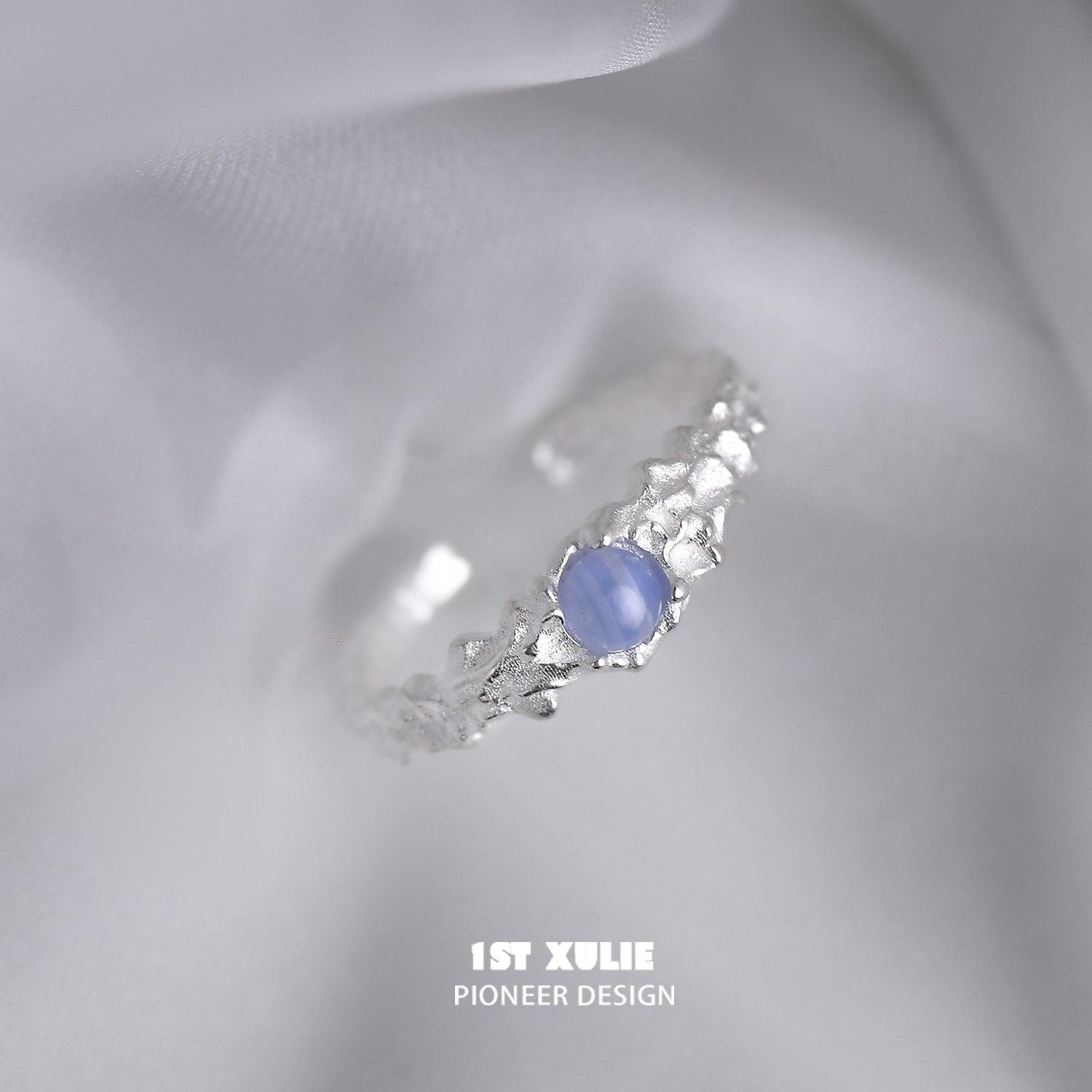 Blue Sky Blue Vein Stone S925 Sterling Silver Ring for Women - Elegant Bohemian Jewelry for Everyday Wear & Special Occasions