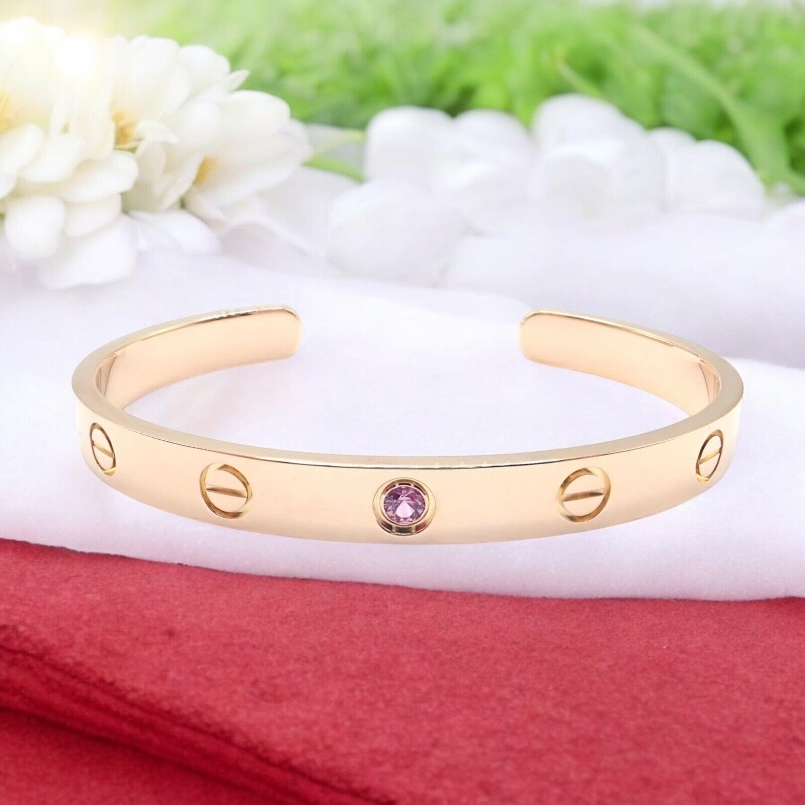 Authentic Cartier 18K Rose Gold Pink Sapphire Love Cuff Open Bracelet - Size 16 - Luxury Jewelry Gift for Women, Perfect for Anniversaries, Valentine's Day & Special Occasions