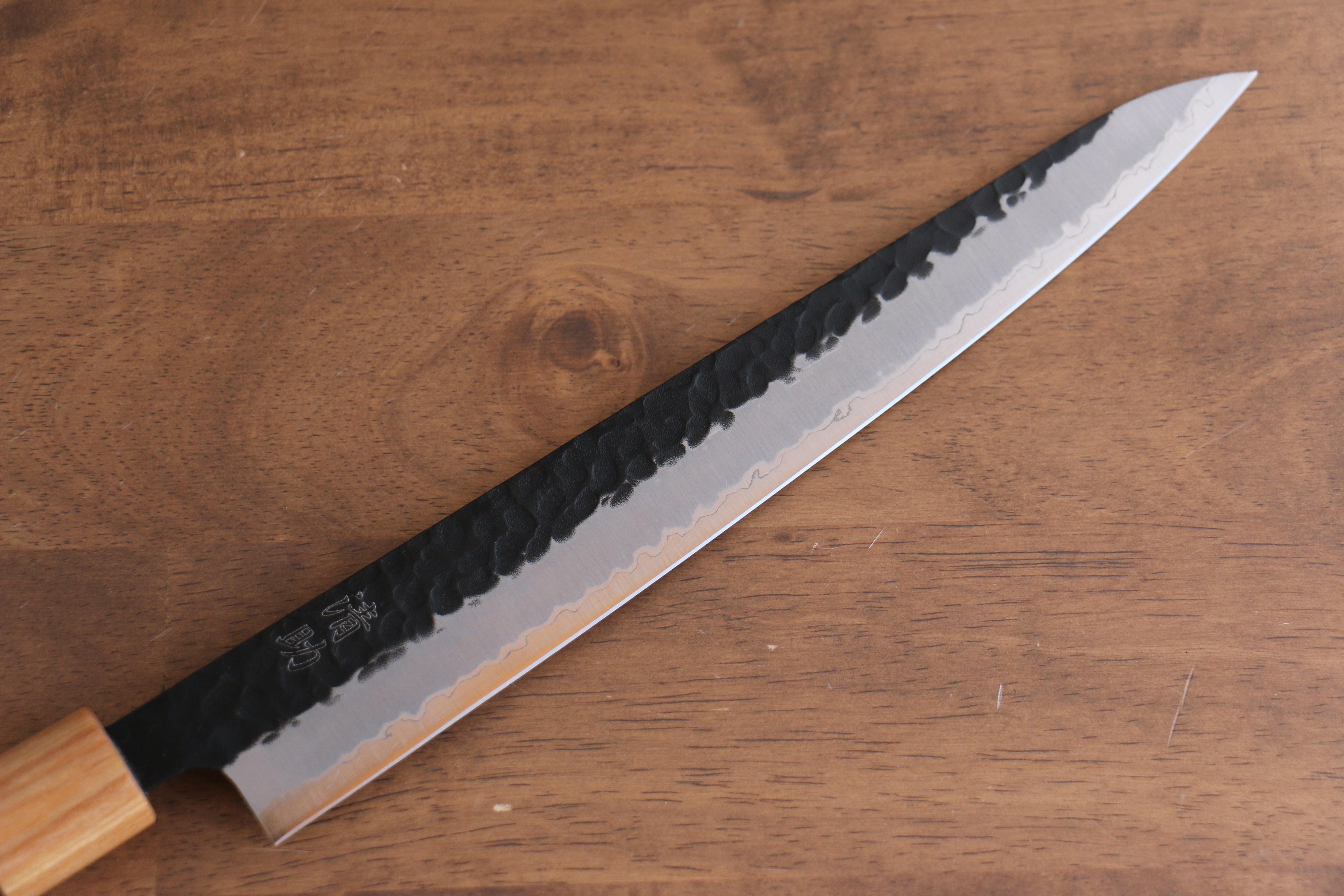 Premium Seisuke Kokubyaku Blue Super Hammered Kurouchi Sujihiki Knife 240mm - Japanese High Carbon Steel Chef's Knife with Exquisite Shitan Handle - Perfect for Slicing Sashimi, Meat & Vegetables