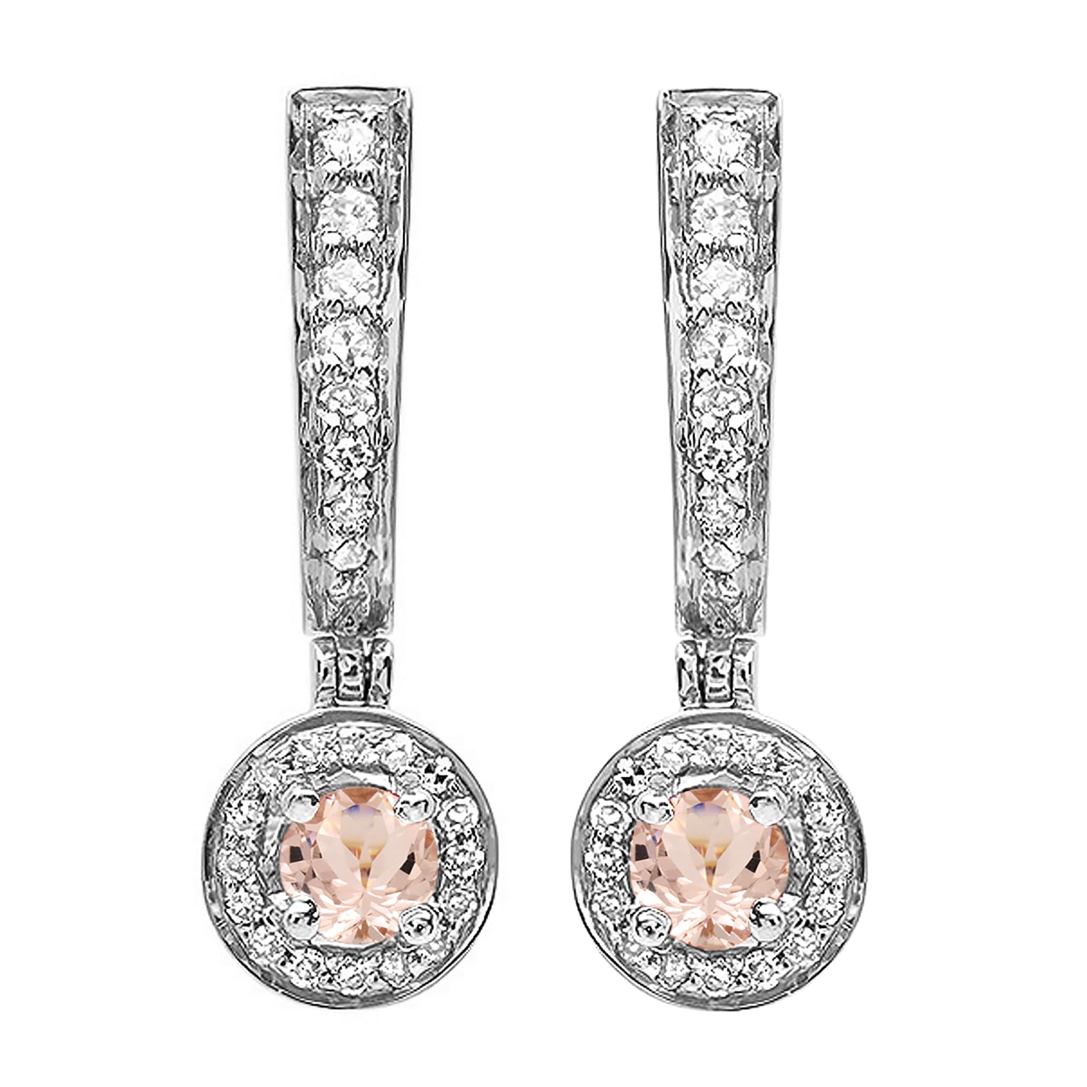 Dazzlingrock Collection 14K Solid White Gold Round Gemstone & Diamond Drop Earrings for Women - Perfect for Weddings, Parties & Special Occasions