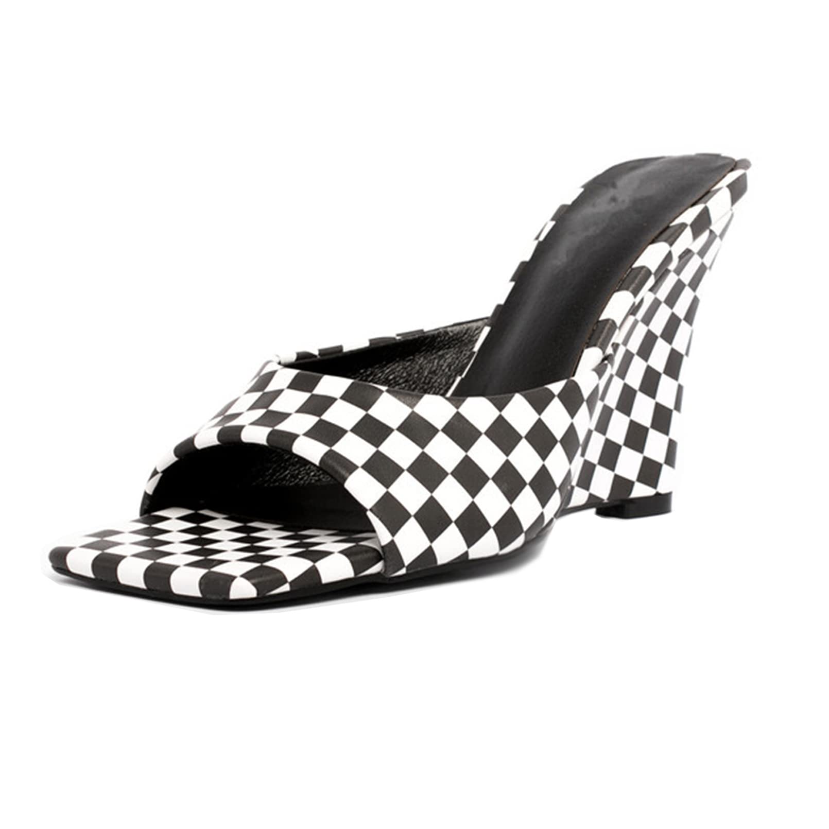Sexy High Heel Slippers for Women - Fashionable Checkered Flag Sandals | Comfortable Party Heels for Banquets, Catwalks & Night Out | US Size 6.5 | Perfect for Date Nights, Club Events & Fashion Shows
