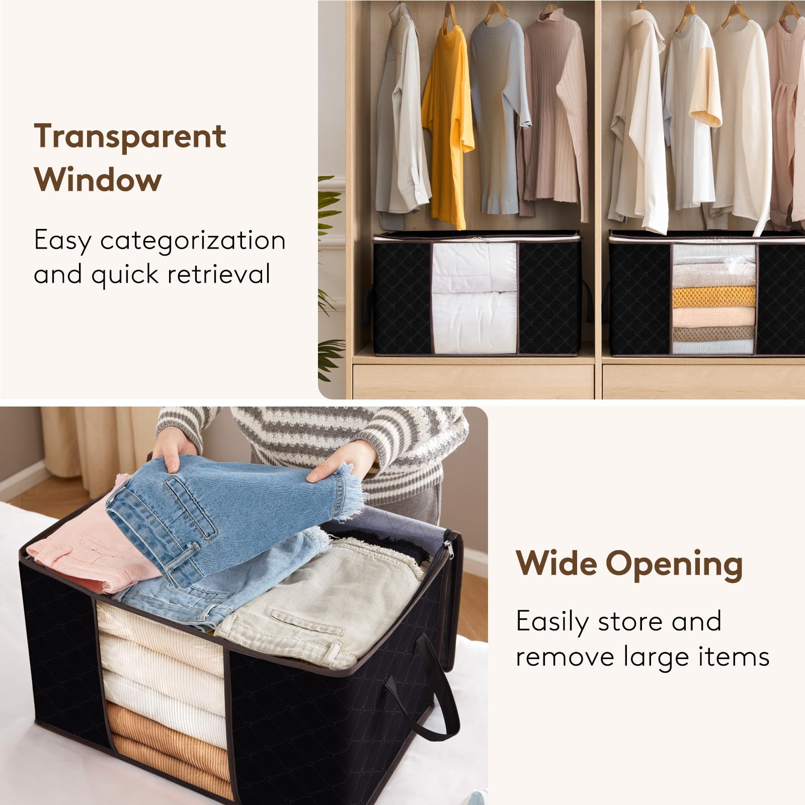 Lifewit 4-Pack Foldable Storage Bins with Lids & Clear Windows - Reinforced Handles for Clothes, Blankets, Bedding Organization | Perfect for Closet, Bedroom, and Home Storage Solutions