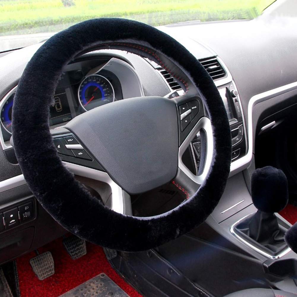 Fluffy Faux Wool Steering Wheel Cover Set - 3pcs Winter Warm Plush Car Accessories (Steering Wheel Cover, Handbrake Cover, Gear Shift Cover) - Universal Non-Slip Fit for Most Cars - 14.96
