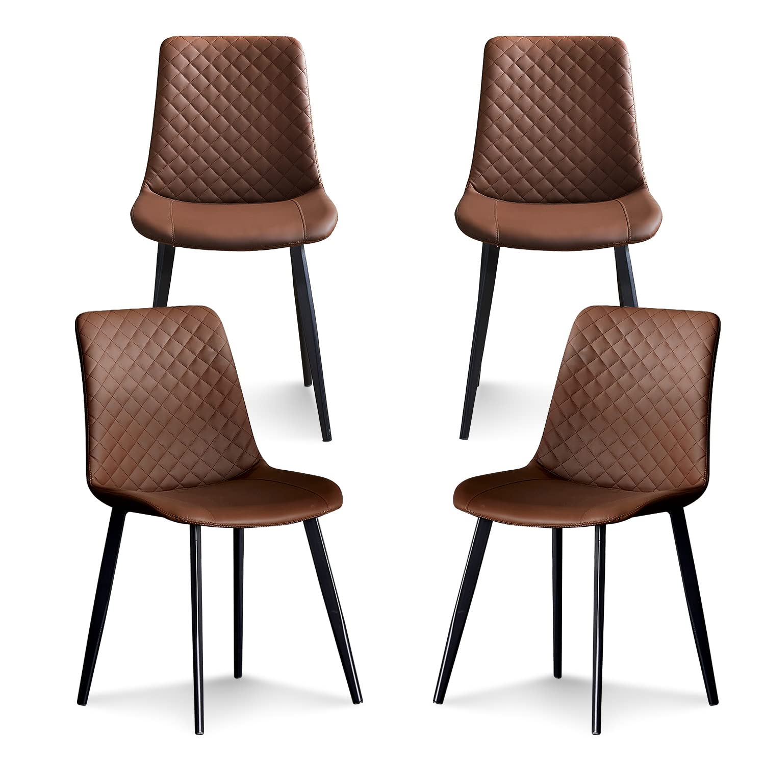 Seonyou Mid Century Modern Dining Chairs Set of 4 - Faux Leather Brown Kitchen Chairs for Dining Room - Perfect for Home, Restaurant & Office Use
