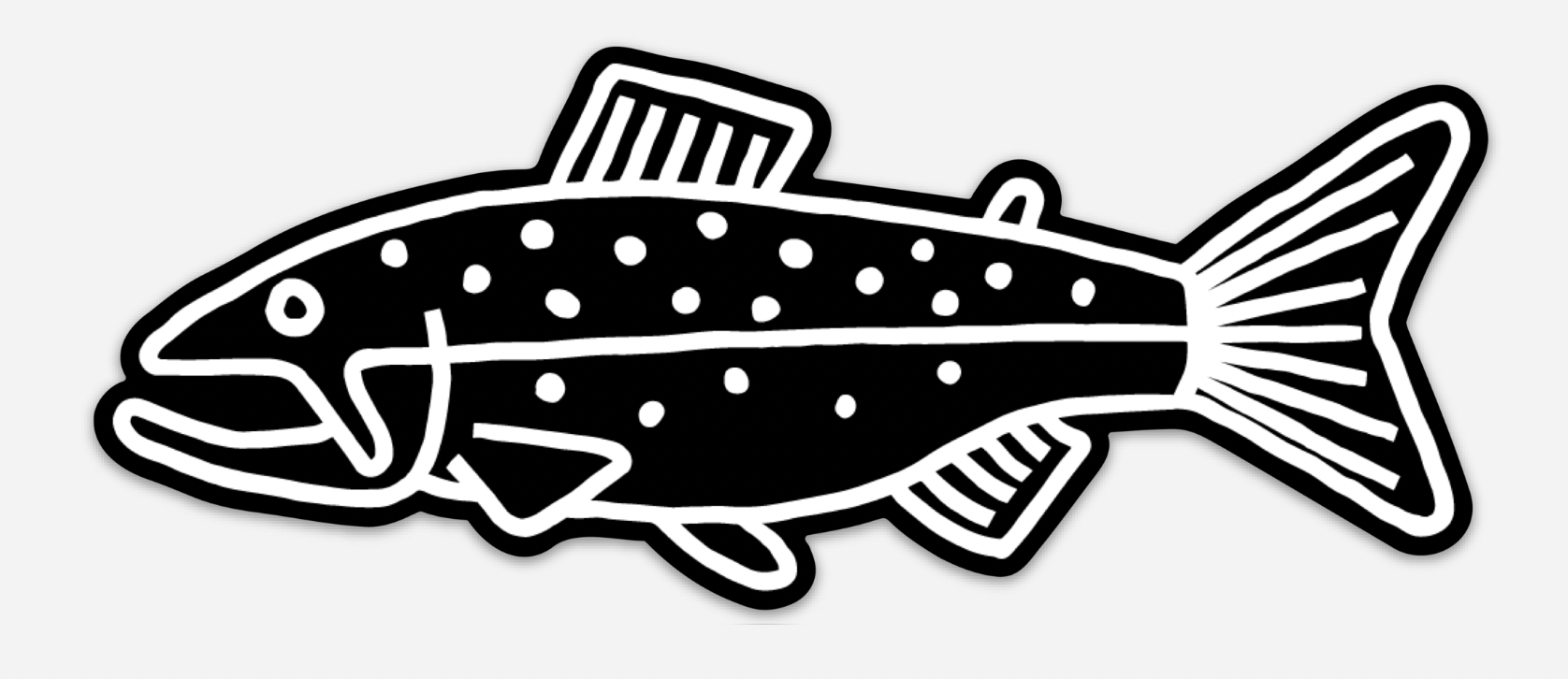 Black and White Trout Doodle Sticker - Waterproof Vinyl Decal for Laptops, Water Bottles & Notebooks - Perfect for Outdoor Enthusiasts & Fishing Lovers