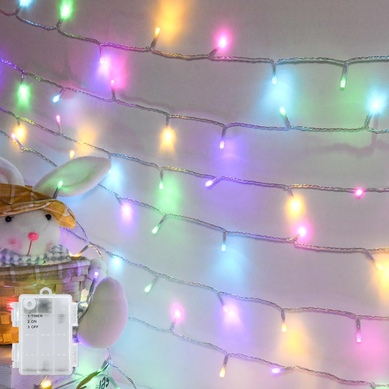 Pastel Easter String Lights - 9.8ft 30 LED Battery Operated Fairy Lights with Timer for Indoor/Outdoor Decor | Easter Party, Home, Garden & Holiday Decoration