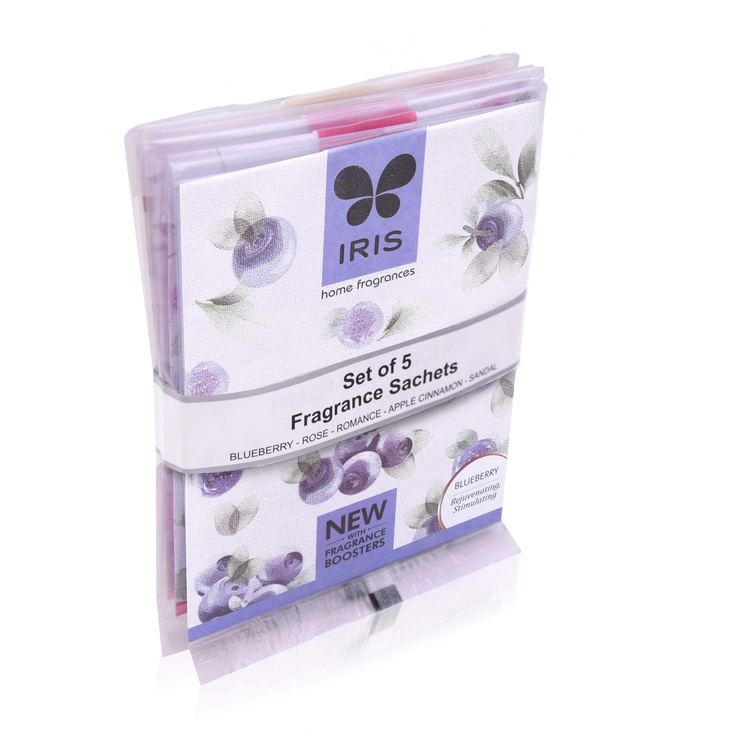 IRIS Home Fragrance Sachets - 5 Pack (10g Each) - Apple Cinnamon, Romance, Sandalwood, Blueberry & Lavender Scents - Natural Air Freshener for Closet, Drawer, Car, Luggage & Small Spaces | Long-Lasting Aroma for Home, Office & Travel