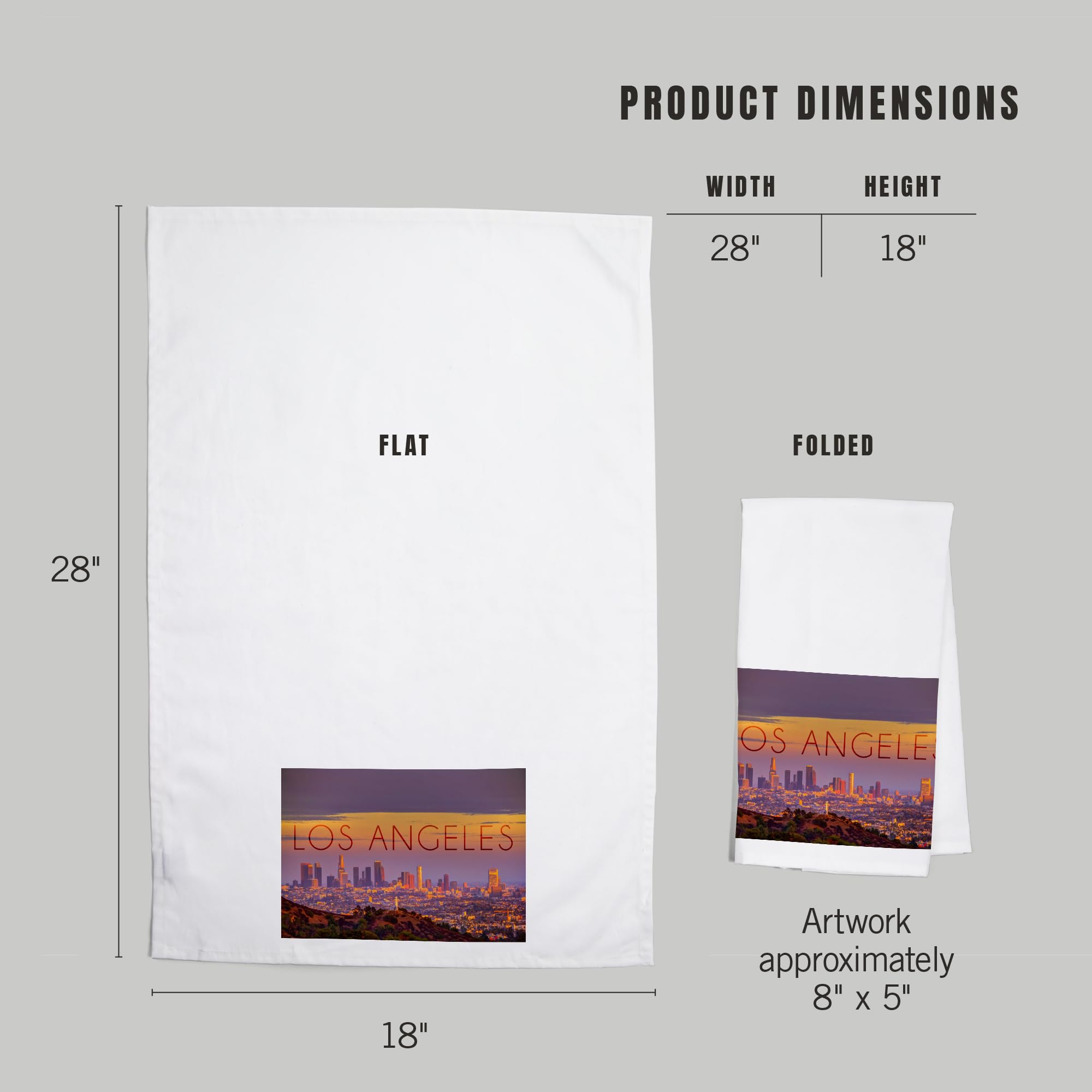 Lantern Press Los Angeles California Skyline at Sunset - 100% Cotton Tea Towel, Decorative Hand Towel for Kitchen & Home Decor - Perfect for Dish Drying, Gift Giving & Coastal Themed Spaces