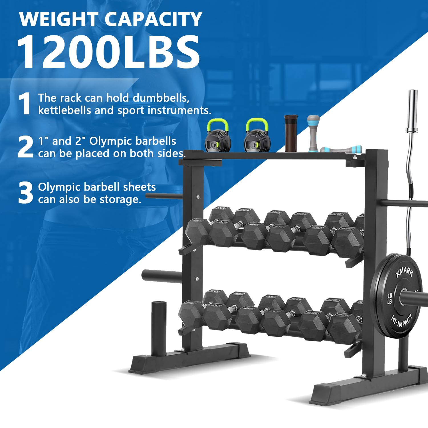 Adjustable Dumbbell Rack with Kettlebell Storage - Heavy Duty Weight Organizer Stand for Home Gym, Garage, and Fitness Studio - Perfect for Dumbbell Sets, Kettlebells, and Free Weight Organization
