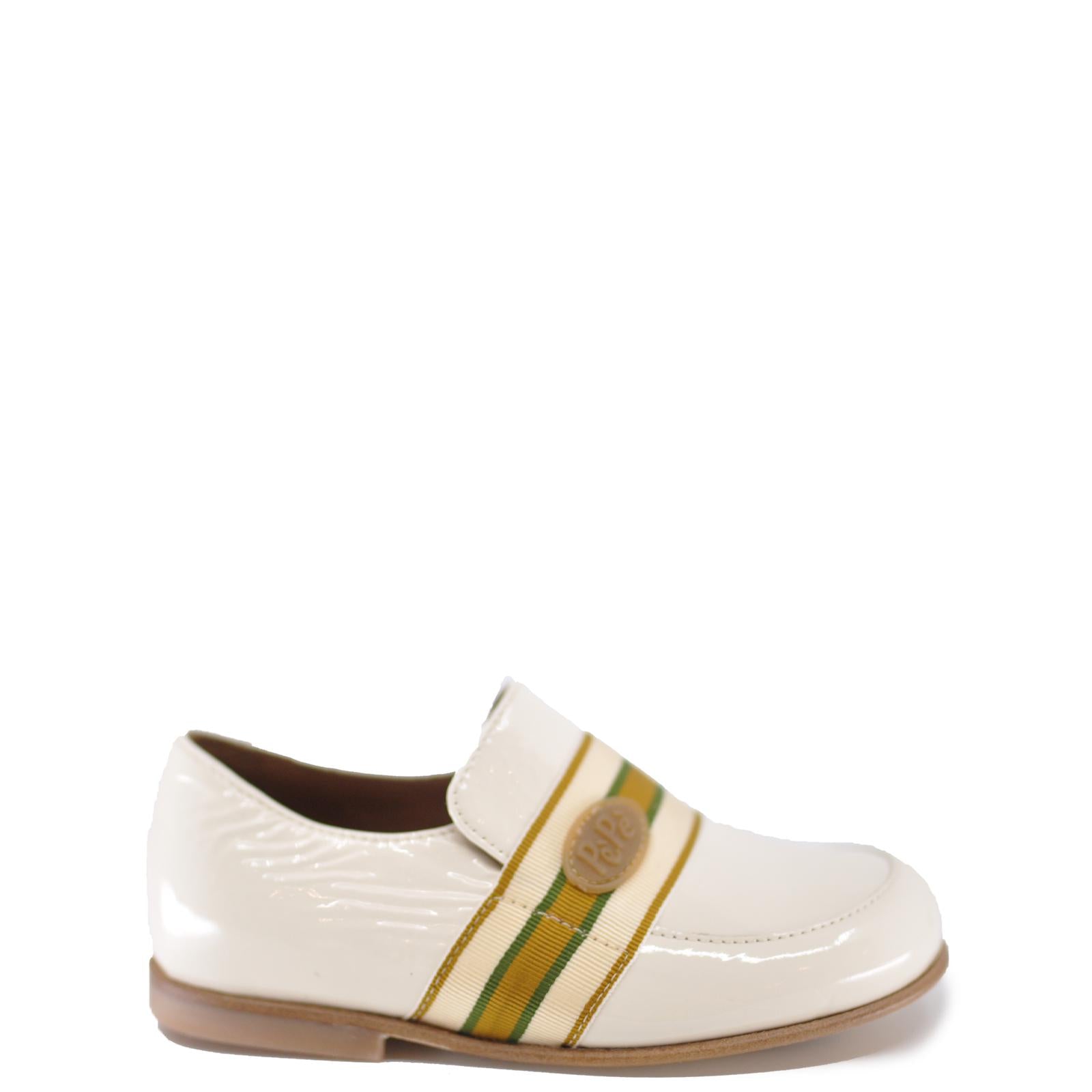 Pepe Cream Patent Leather Slip-On Shoes with Logo - Comfortable & Stylish for Casual Wear, Office, and Everyday Outfits