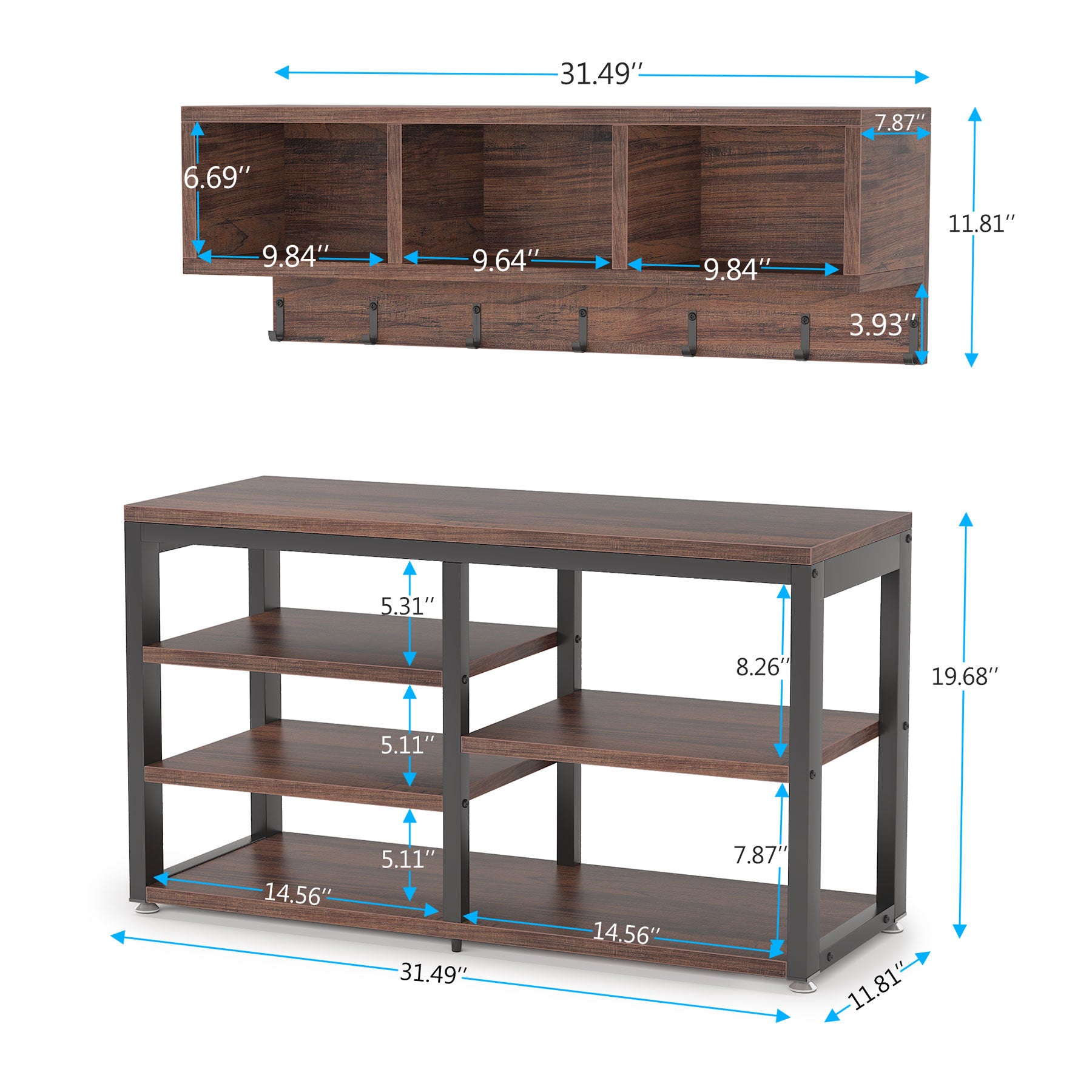 5 in 1 Coat Rack Shoe Bench Set with Wall Mounted Shelf - Space Saving Entryway Organizer for Hats, Bags & Shoes | Perfect for Hallway, Mudroom or Foyer Decor