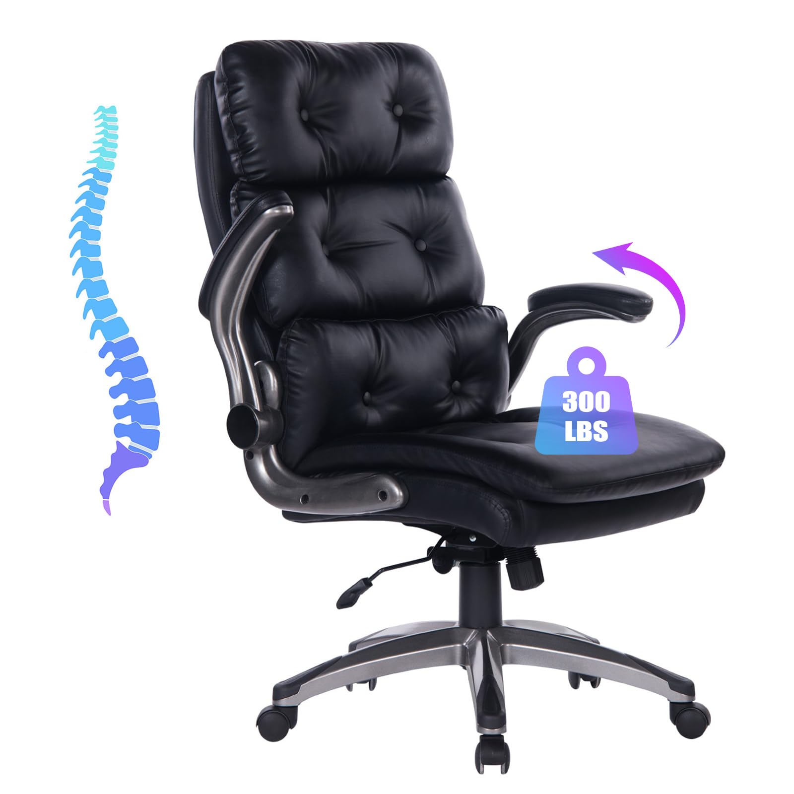 Premium Ergonomic High Back PU Leather Executive Office Chair - Flip-Up Armrests, Height Adjustable, 360° Swivel & Wheels - Perfect for Home Office, Gaming & Computer Workstations