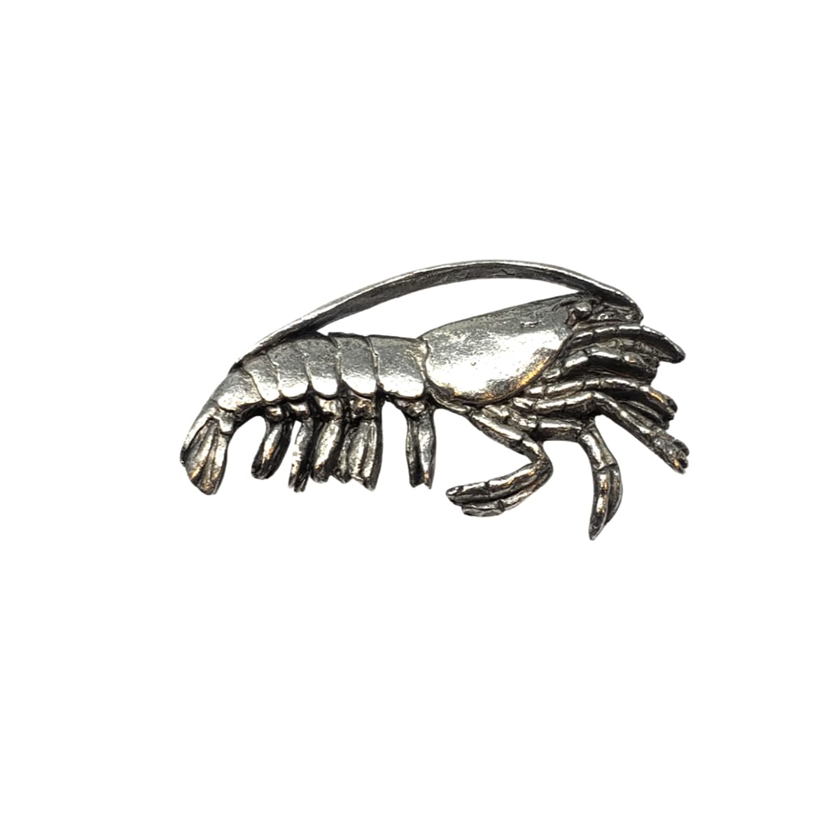 Handcrafted USA-Made Shrimp Pewter Lapel Pin Brooch - Elegant Accessory for Suits, Blazers & Formal Occasions