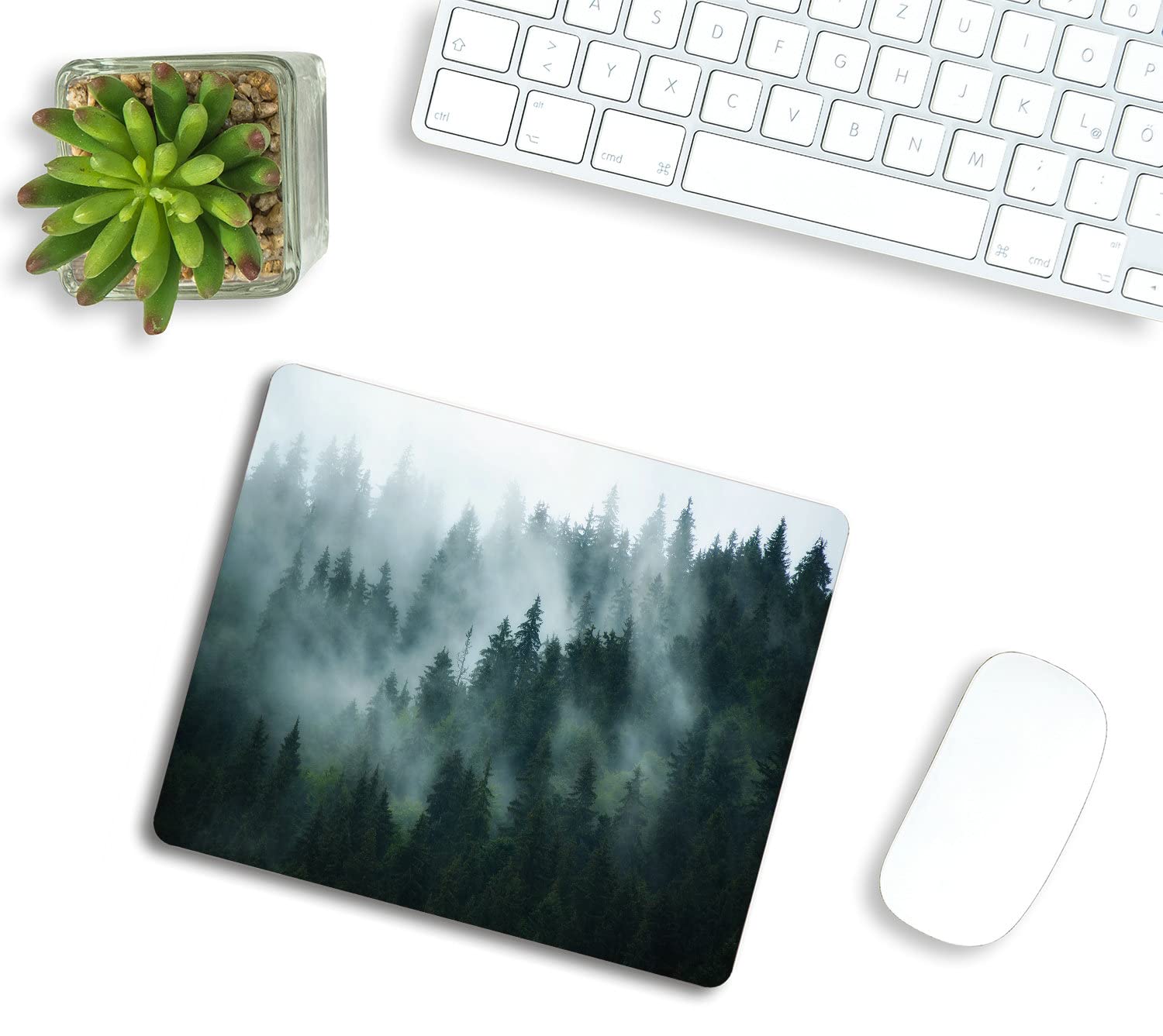 Misty Forest Mouse Pad - Nature Pine Trees Scenic Foggy Mountain Landscape Non-Slip Rubber Base - 9.5×7.9×0.12 Inches Computer Mouse Pad for Wireless Mouse - Perfect for Office, Gaming & Home Workspace Decor