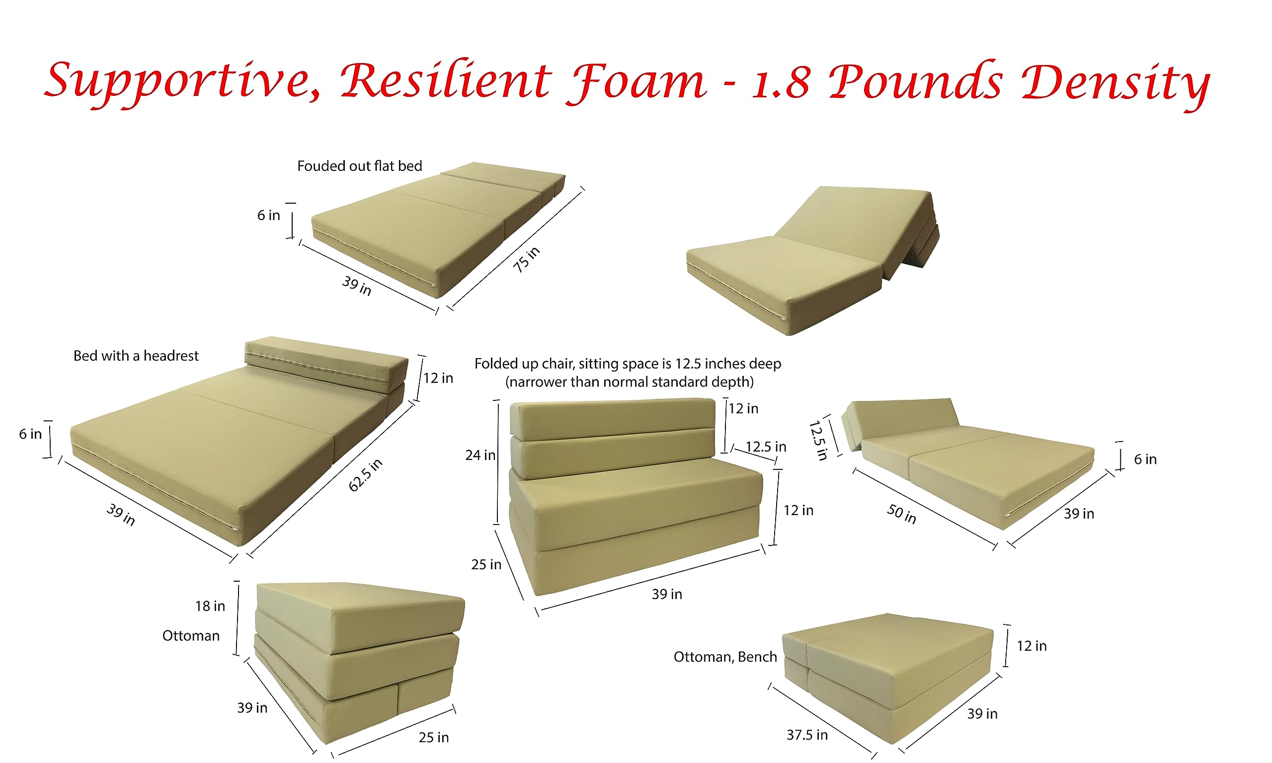 D&D Folding Foam Futon Mattress - Twin Size Sofa Bed for Small Space, Guest Bed & Daybed - Comfortable Red Convertible Couch (Perfect for Apartments, Dorms & Home Offices)