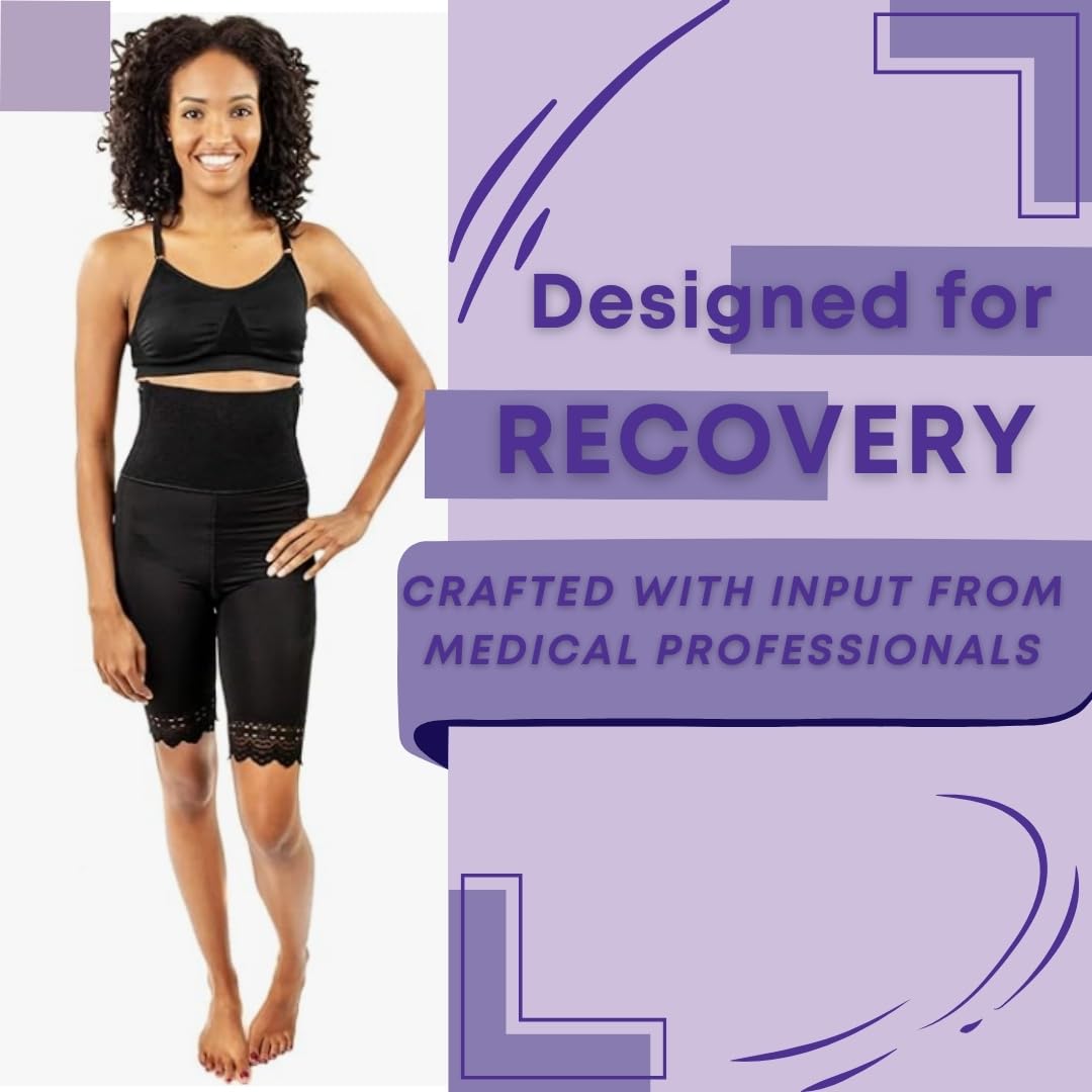 ContourMD High Waist Compression Shorts for Women - Post Surgery Shapewear with Thigh & Tummy Control - Black Size S - Perfect for Recovery, Workouts & Everyday Comfort