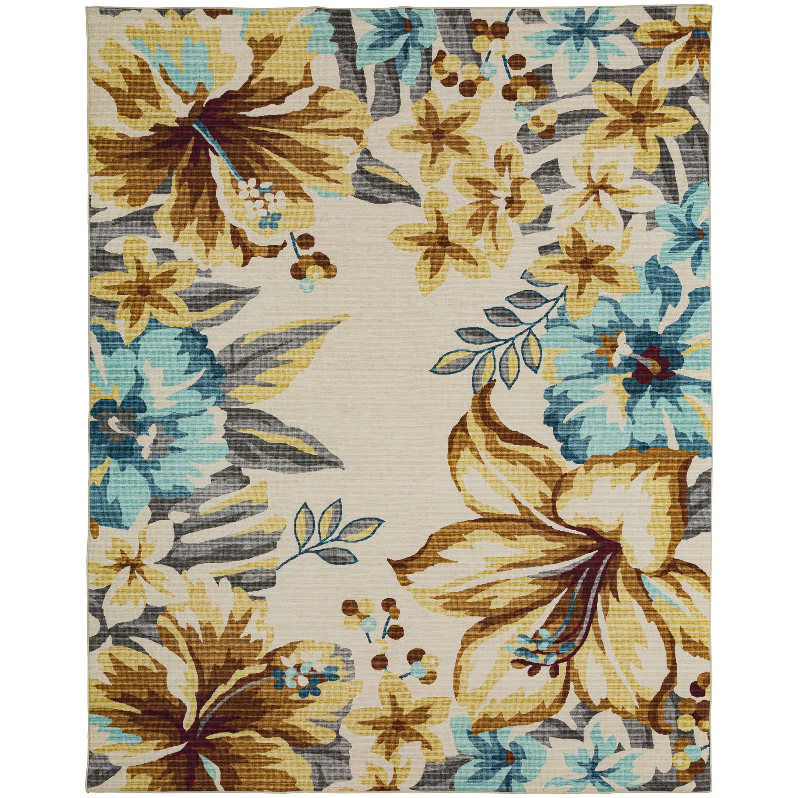 DECOMALL BLODWEN Indoor Outdoor Rugs - Floral Botanical Leaf Tropical Area Rug for Bedroom, Living Room, Deck, Backyard, Balcony, Patio - Yellow 6x9 Feet - Perfect for Boho Decor, Beach House Style & Summer Garden Parties