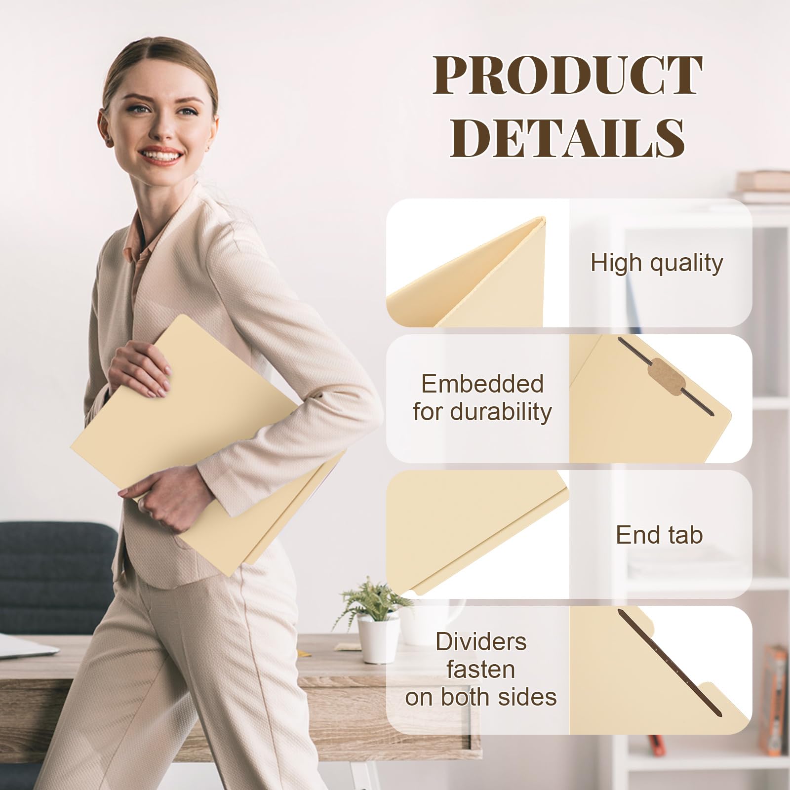 24 Pack Pressboard Classification Folders with Pockets - Large Manila End Tab Fastener File Folders with Prongs for Office, Medical Files, Documents & Reports (9.5 x 11 Inches) - Perfect for Organizing Employee Records, Client Files & Office Paperwork