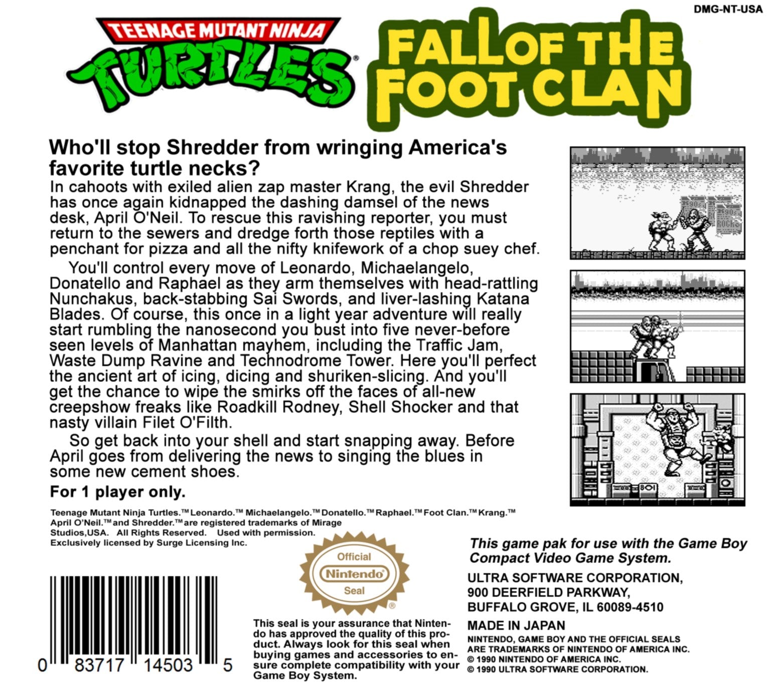 Teenage Mutant Ninja Turtles: Fall of the Foot Clan Game - Classic TMNT Action Adventure for Nintendo Game Boy - Perfect for Retro Gaming Fans and Collectors